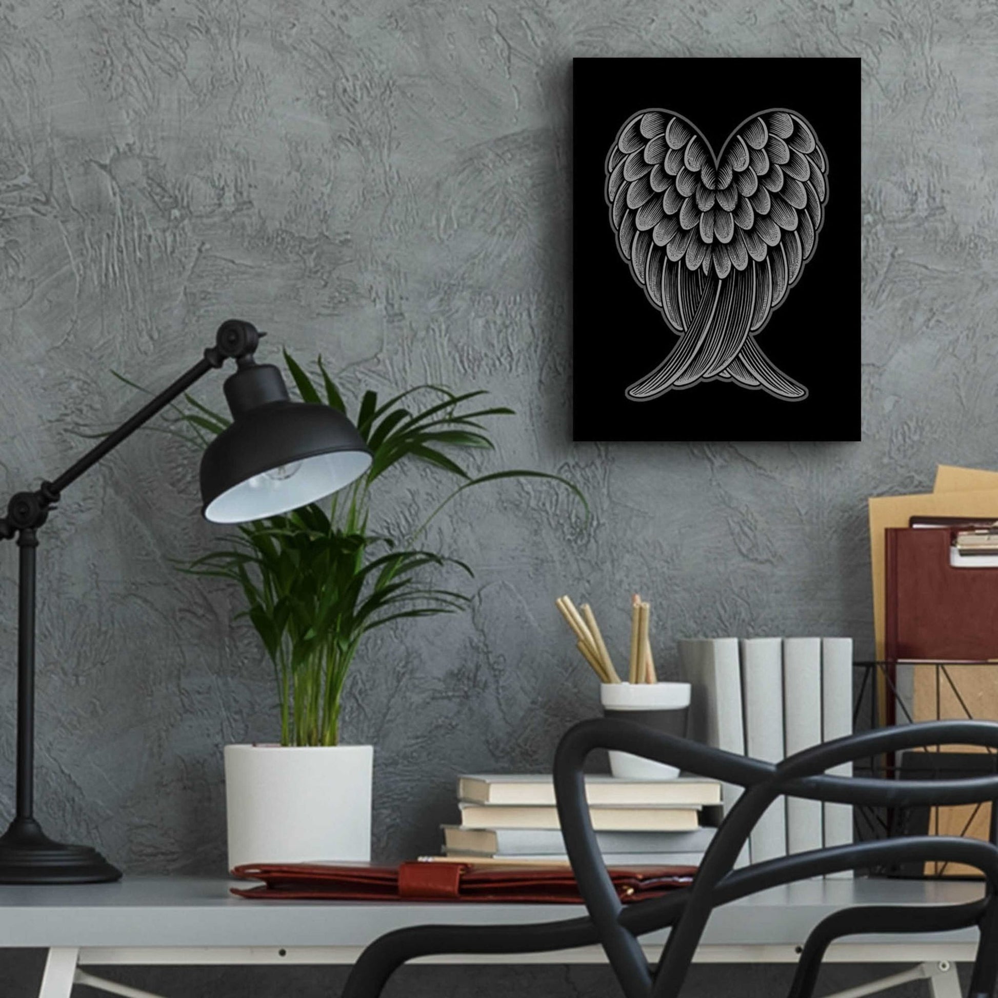 Epic Art 'Heart Wings On Black' by Rachel Caldwell, Acrylic Glass Wall Art,12x16