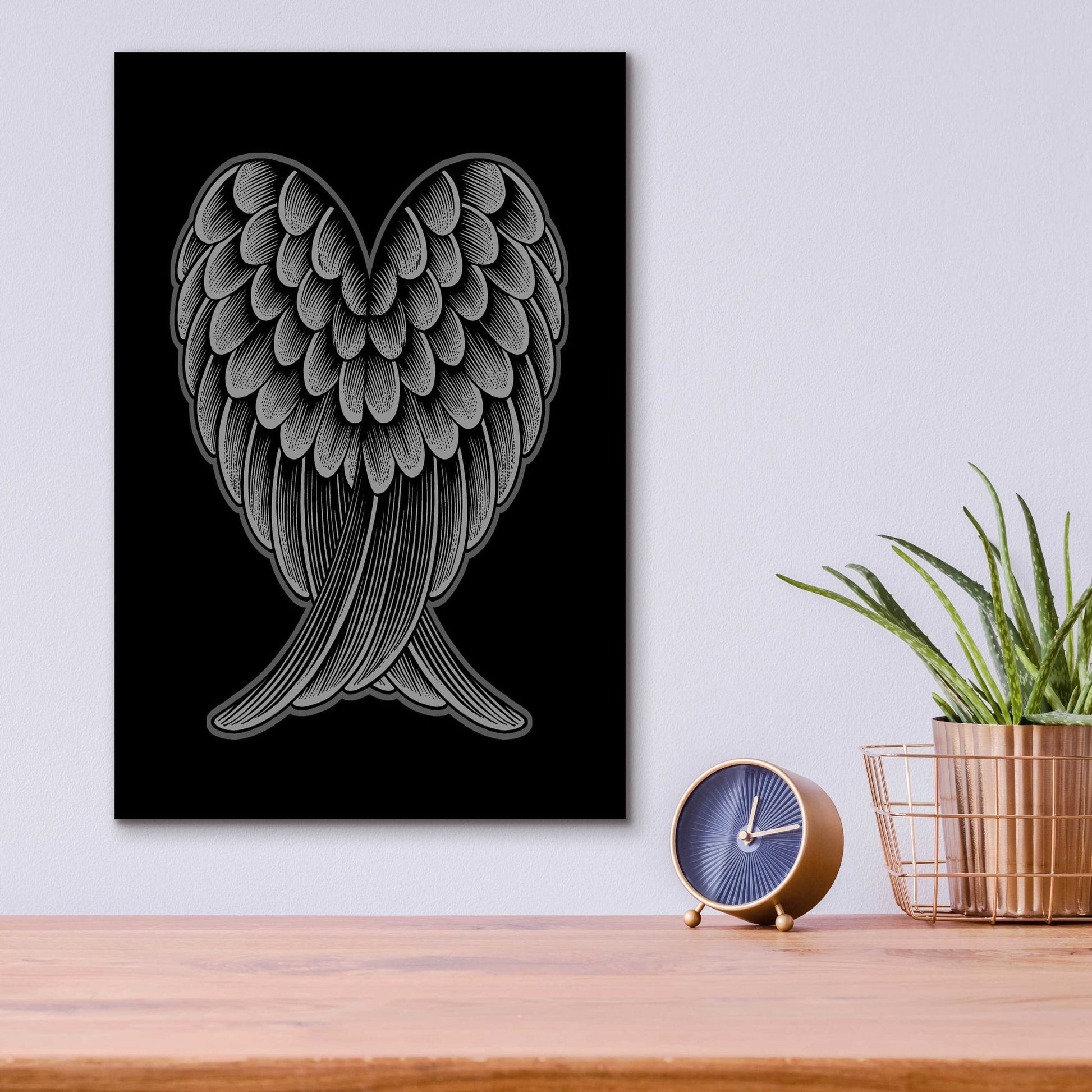 Epic Art 'Heart Wings On Black' by Rachel Caldwell, Acrylic Glass Wall Art,12x16