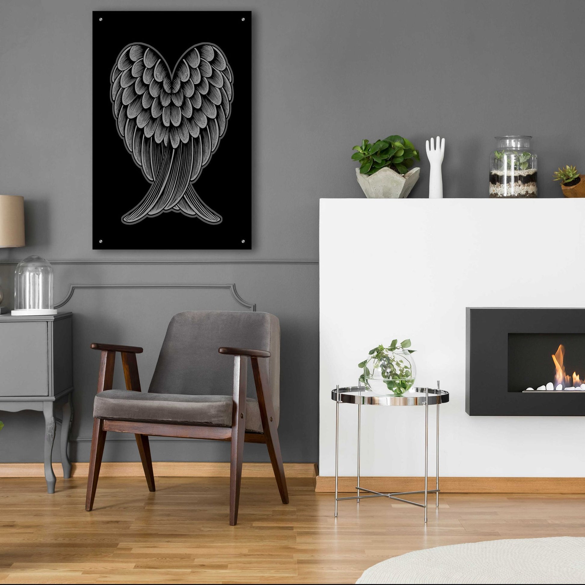 Epic Art 'Heart Wings On Black' by Rachel Caldwell, Acrylic Glass Wall Art,24x36