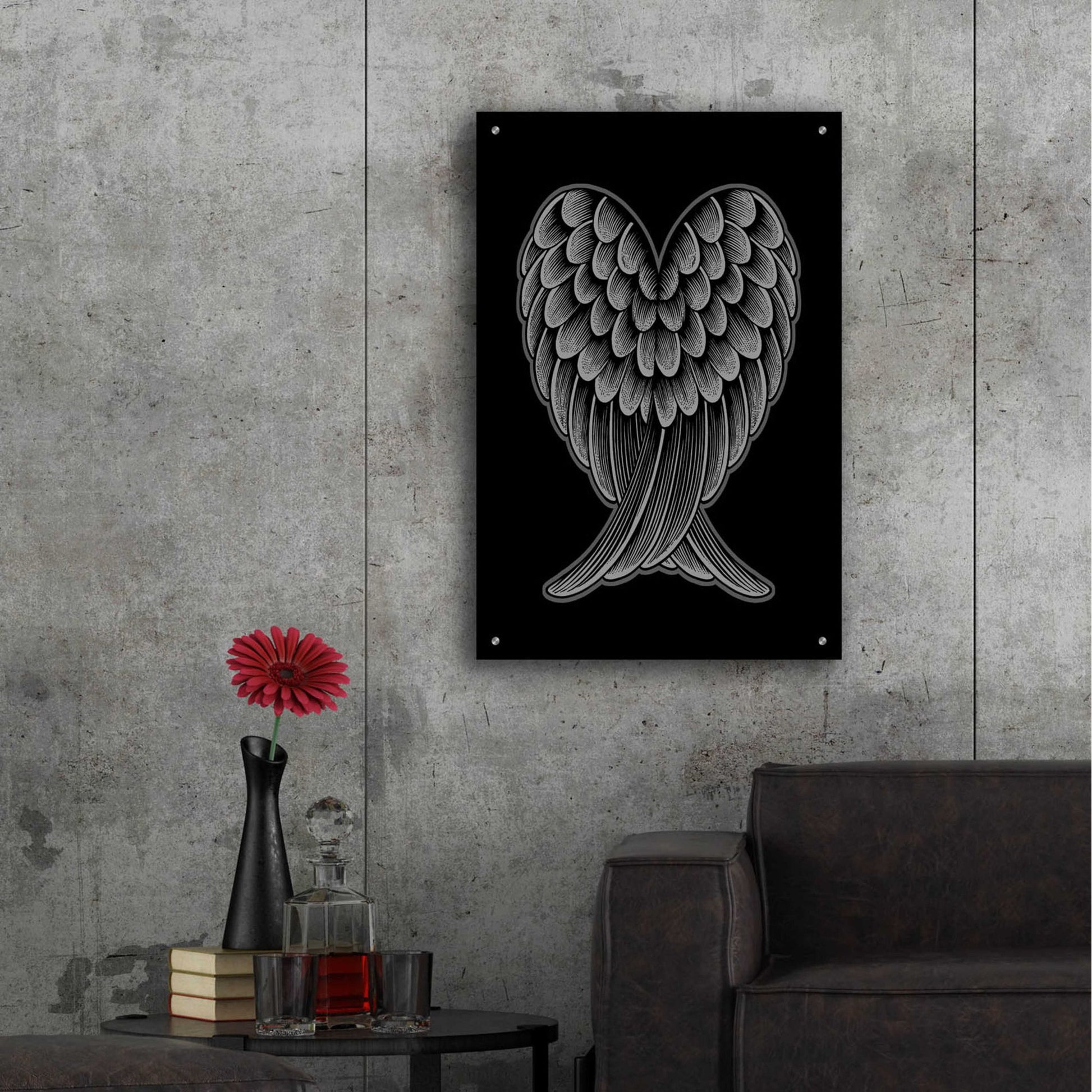 Epic Art 'Heart Wings On Black' by Rachel Caldwell, Acrylic Glass Wall Art,24x36