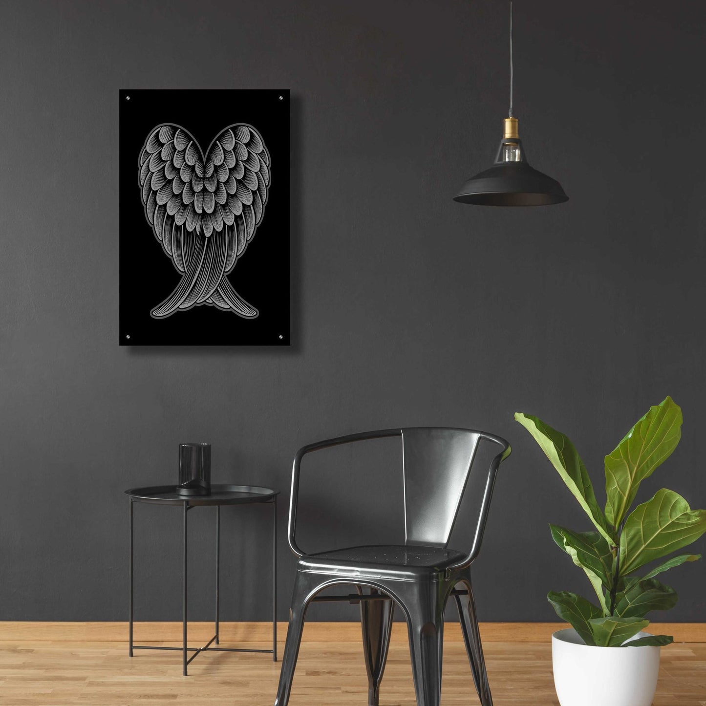 Epic Art 'Heart Wings On Black' by Rachel Caldwell, Acrylic Glass Wall Art,24x36