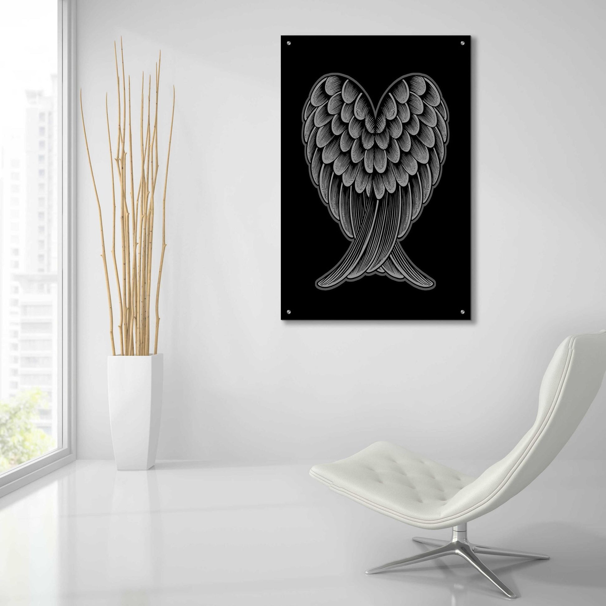 Epic Art 'Heart Wings On Black' by Rachel Caldwell, Acrylic Glass Wall Art,24x36