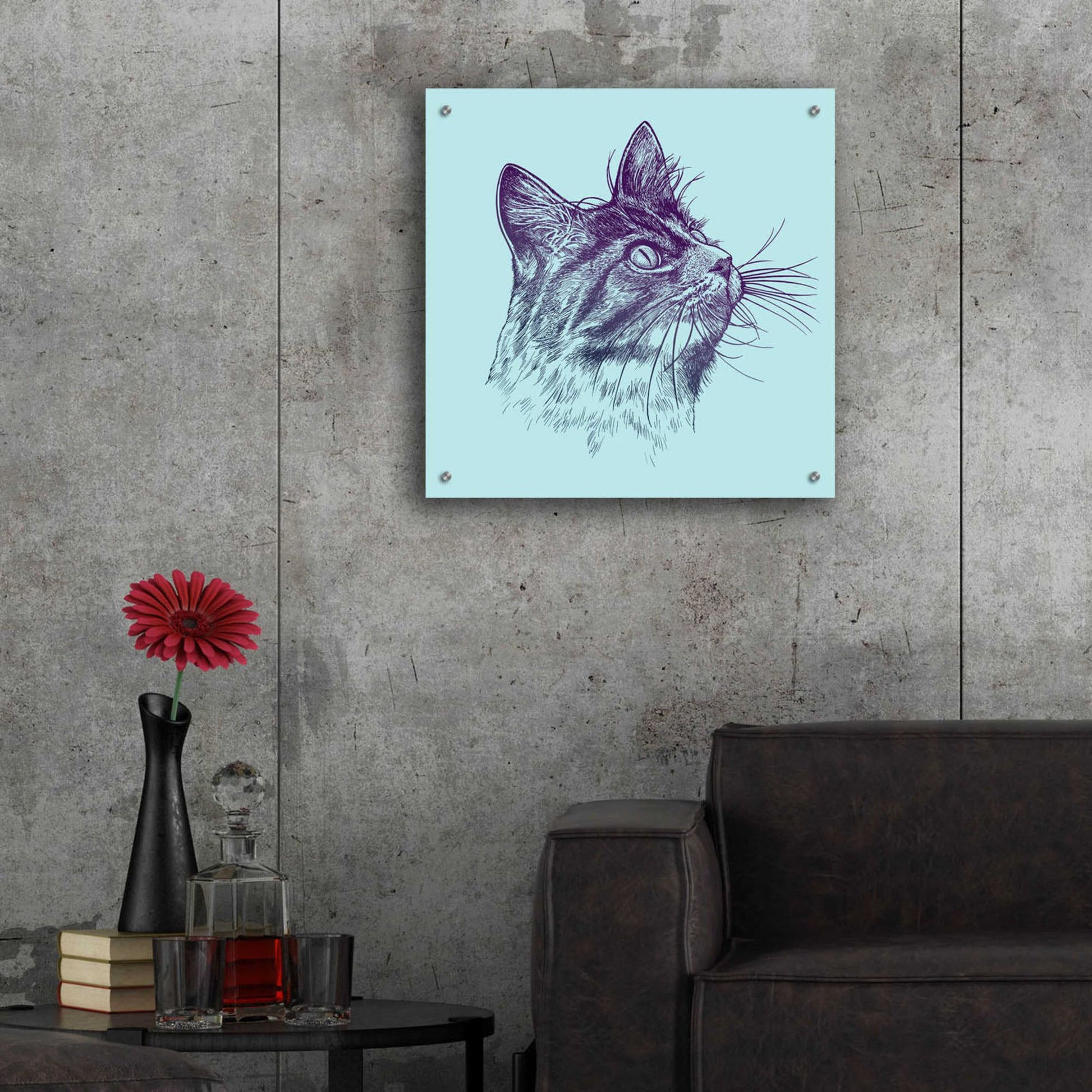 Epic Art 'Cat Looking Up' by Rachel Caldwell, Acrylic Glass Wall Art,24x24