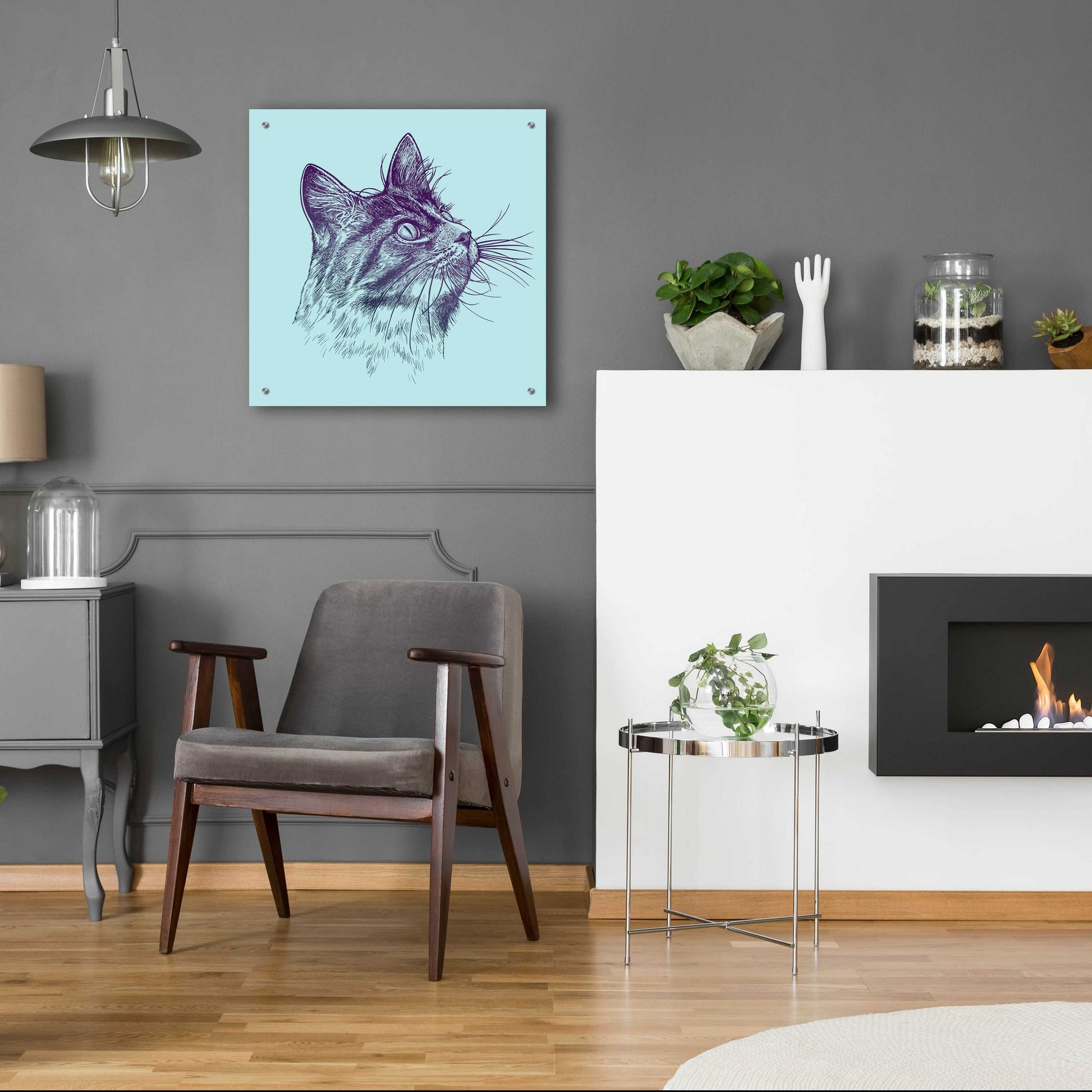 Epic Art 'Cat Looking Up' by Rachel Caldwell, Acrylic Glass Wall Art,24x24