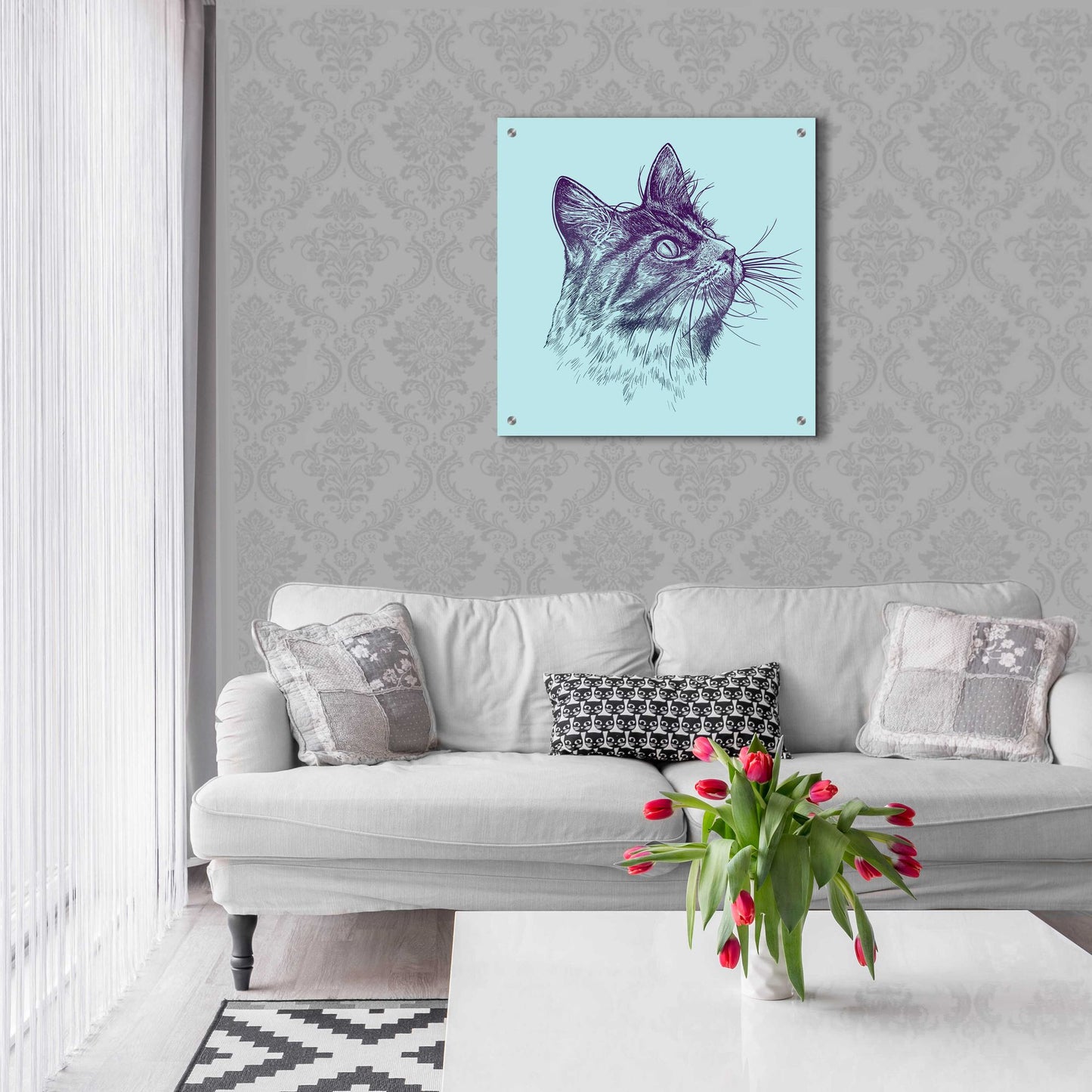 Epic Art 'Cat Looking Up' by Rachel Caldwell, Acrylic Glass Wall Art,24x24