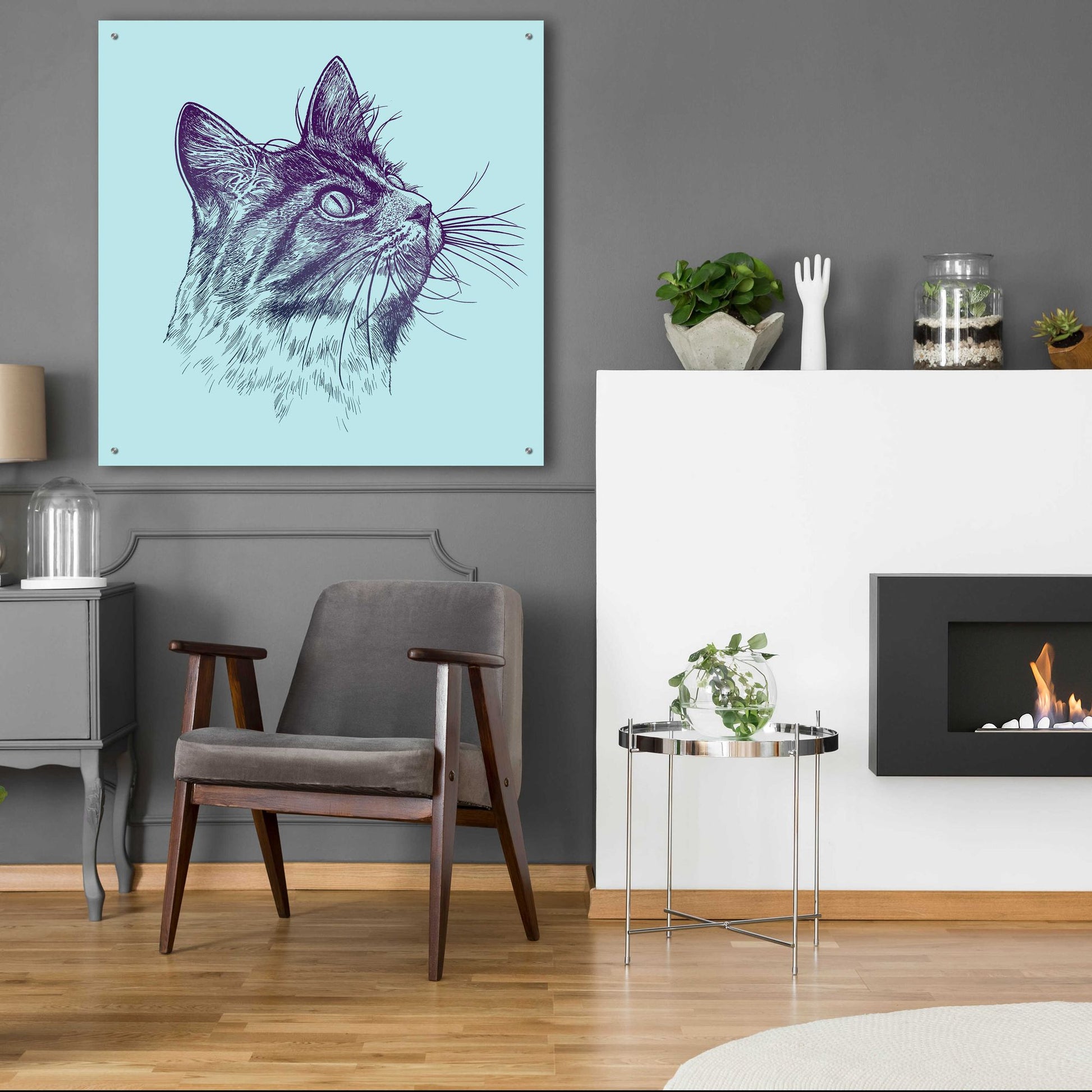 Epic Art 'Cat Looking Up' by Rachel Caldwell, Acrylic Glass Wall Art,36x36