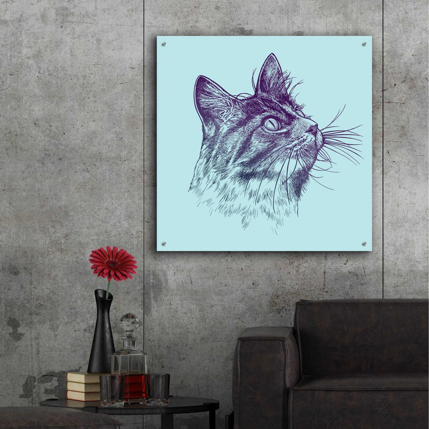 Epic Art 'Cat Looking Up' by Rachel Caldwell, Acrylic Glass Wall Art,36x36