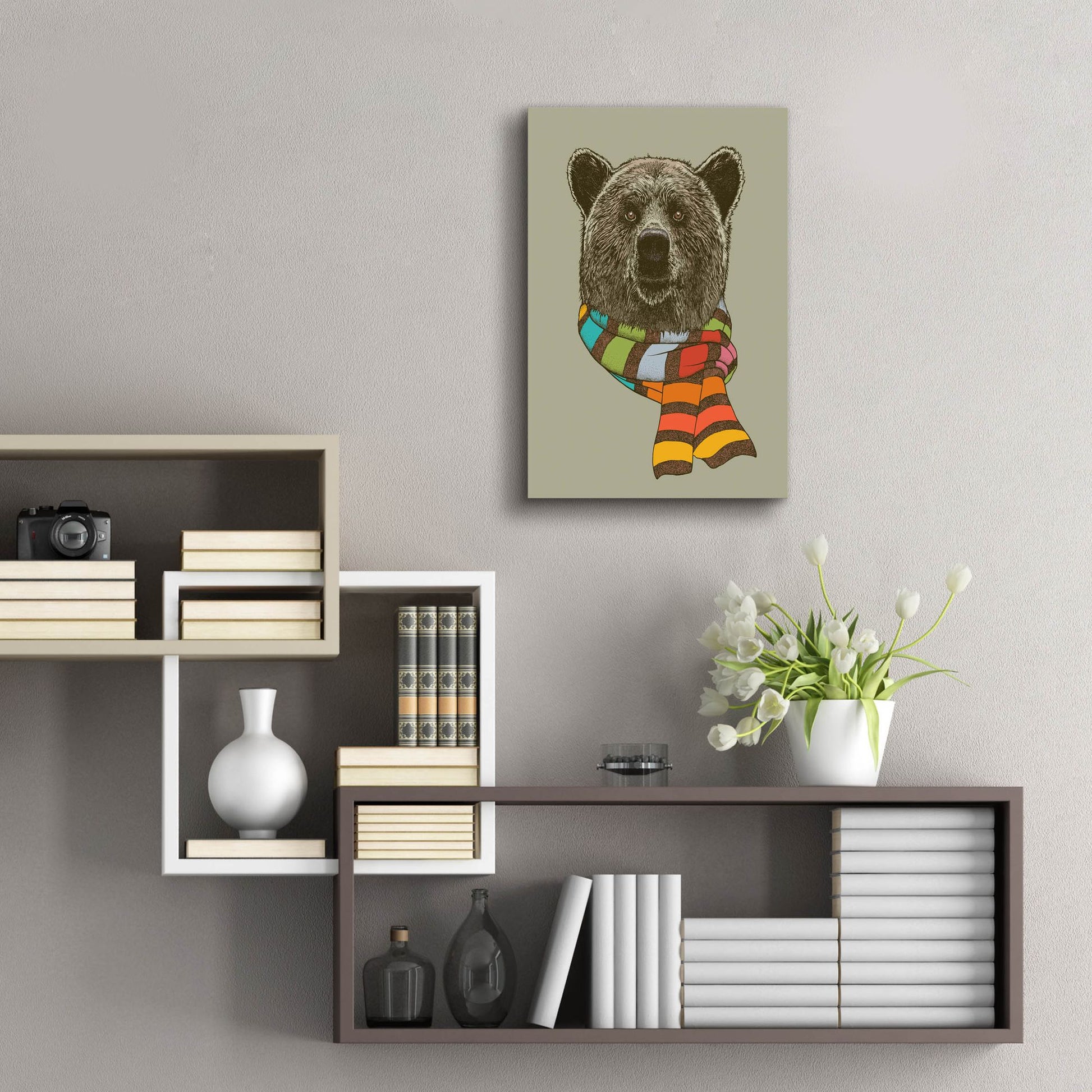 Epic Art 'Bear Scarf' by Rachel Caldwell, Acrylic Glass Wall Art,16x24