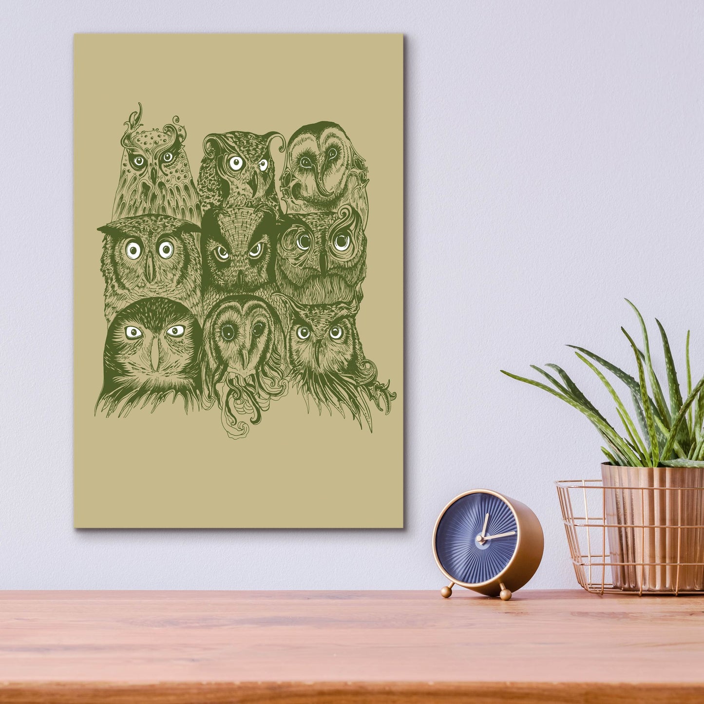 Epic Art 'Nine Owls' by Rachel Caldwell, Acrylic Glass Wall Art,12x16