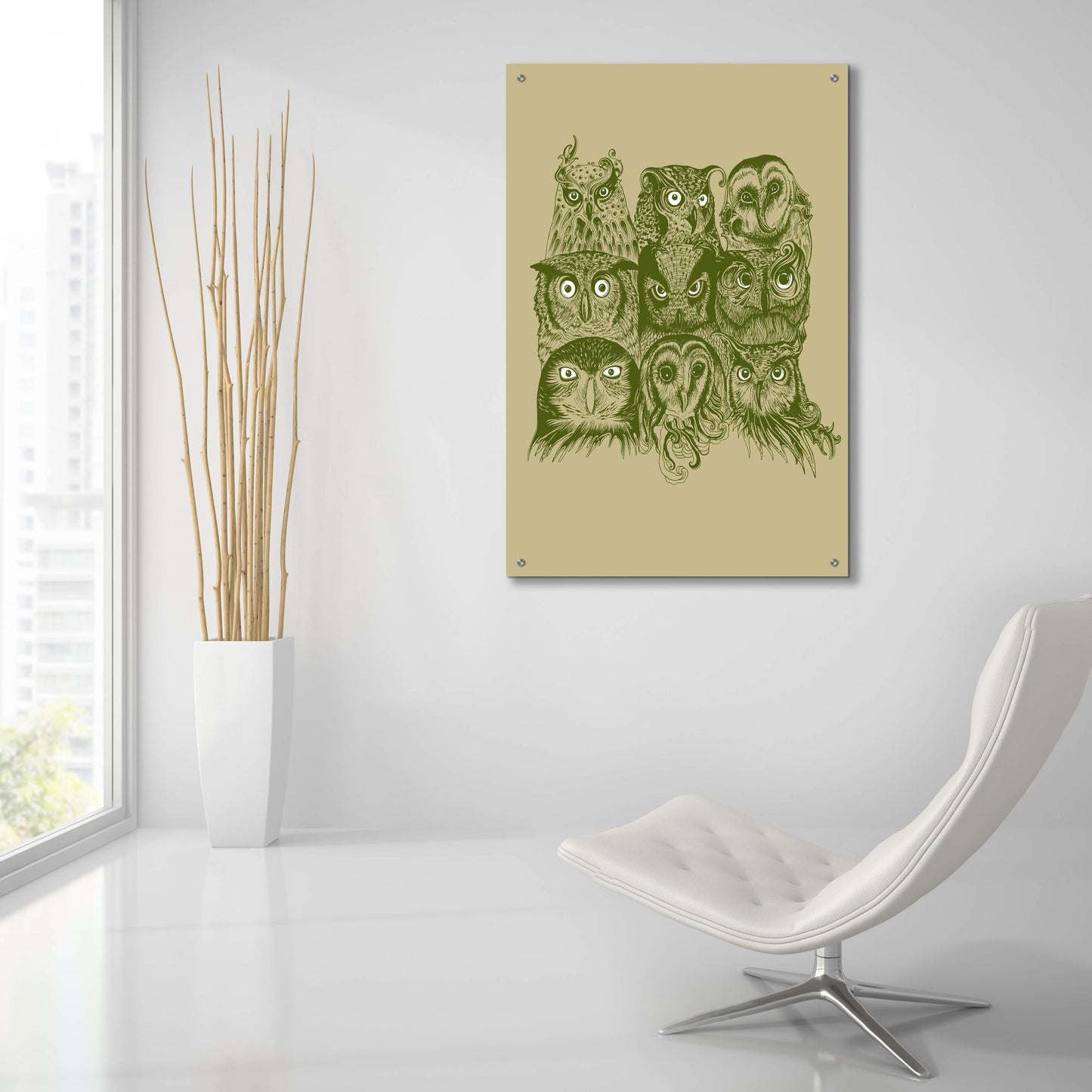 Epic Art 'Nine Owls' by Rachel Caldwell, Acrylic Glass Wall Art,24x36