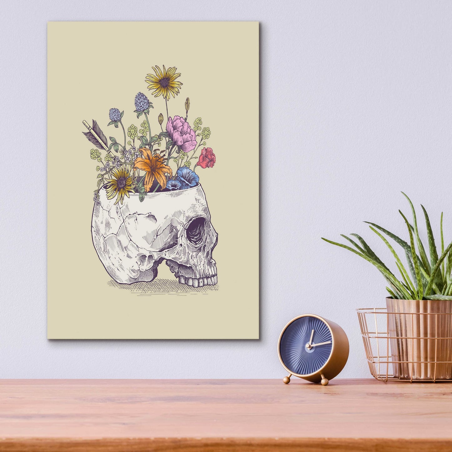 Epic Art 'Half Skull Flowers' by Rachel Caldwell, Acrylic Glass Wall Art,12x16