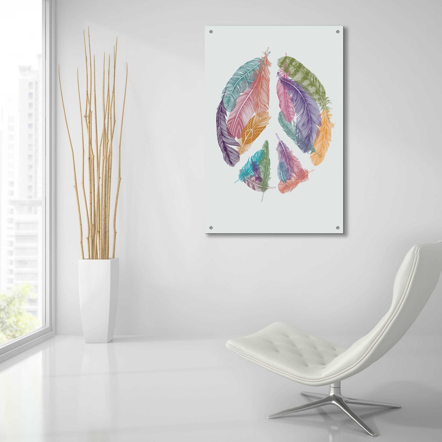 Epic Art 'Feathers For Peace' by Rachel Caldwell, Acrylic Glass Wall Art,24x36