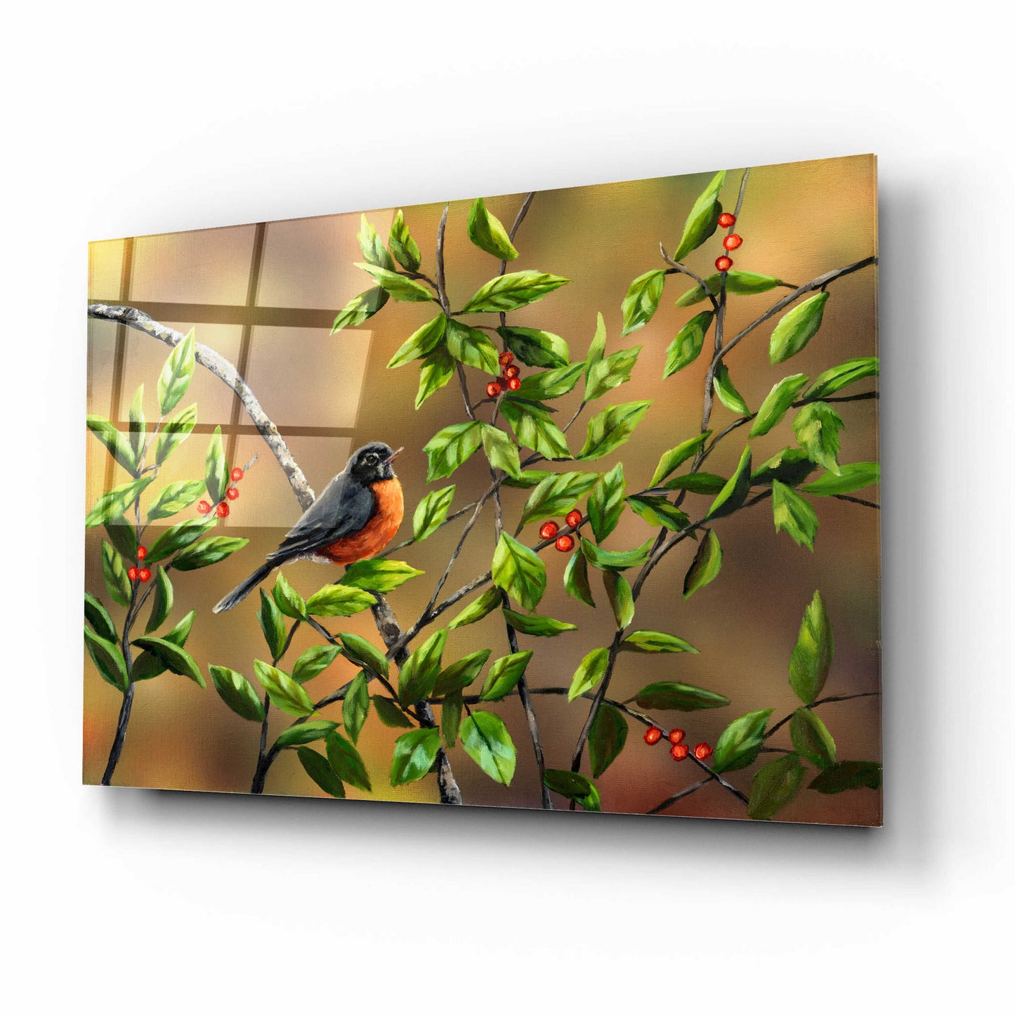 Epic Art 'Robin with Holly' by Sarah Davis, Acrylic Glass Wall Art,16x12