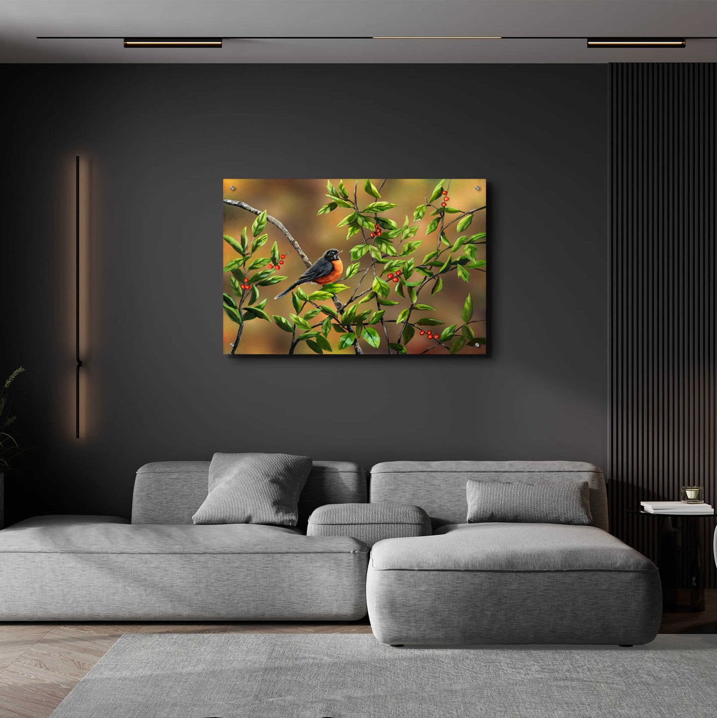 Epic Art 'Robin with Holly' by Sarah Davis, Acrylic Glass Wall Art,36x24