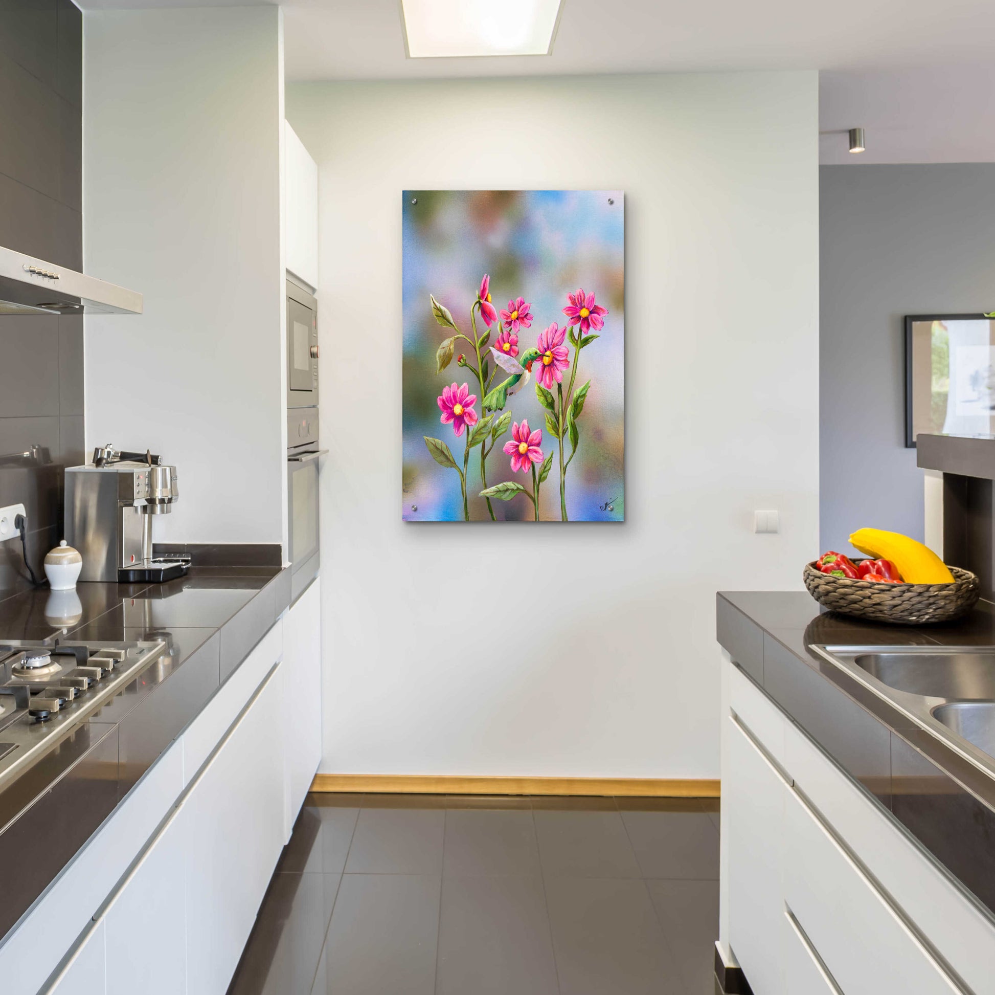 Epic Art 'Hummingbird with Dhalia' by Sarah Davis, Acrylic Glass Wall Art,24x36