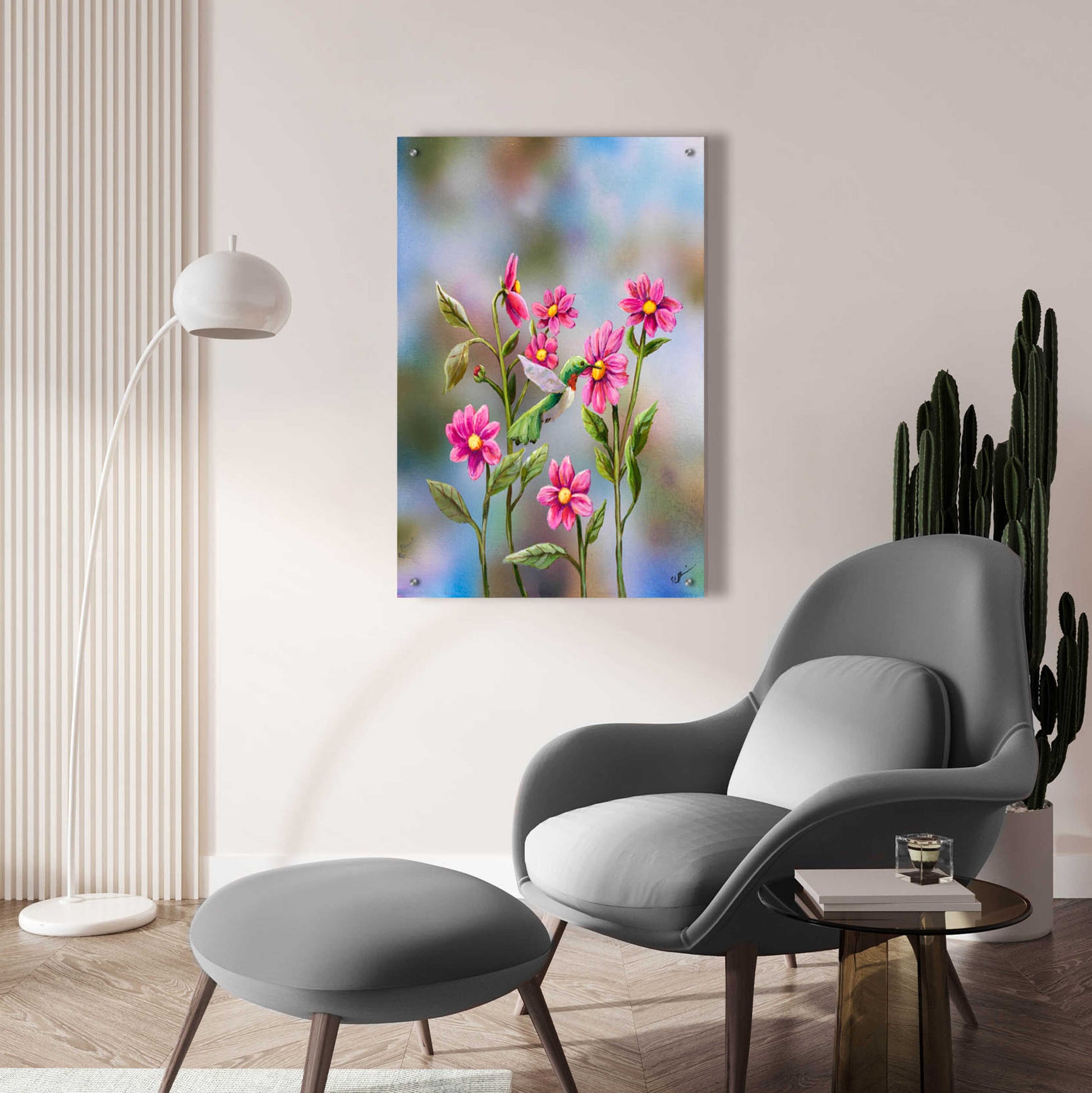 Epic Art 'Hummingbird with Dhalia' by Sarah Davis, Acrylic Glass Wall Art,24x36