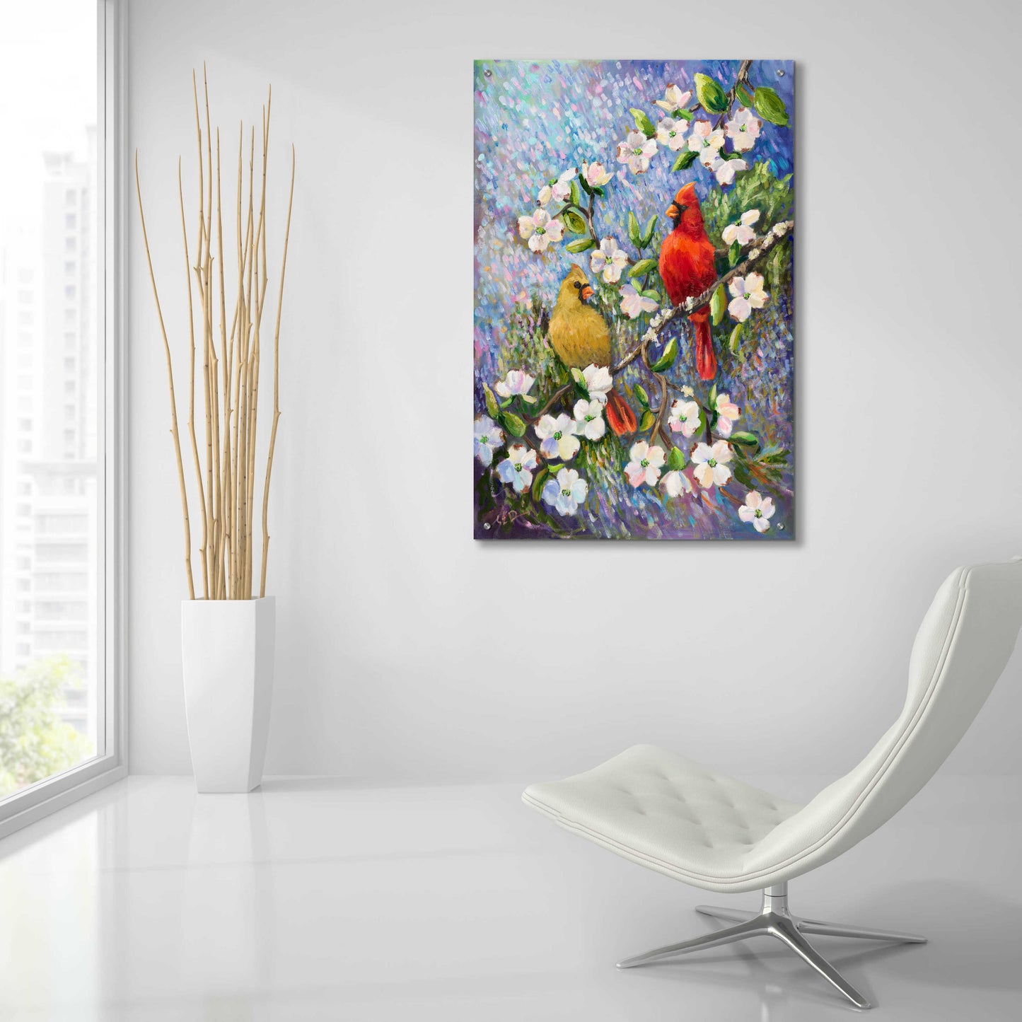 Epic Art 'Cardinal Impressions' by Sarah Davis, Acrylic Glass Wall Art,24x36