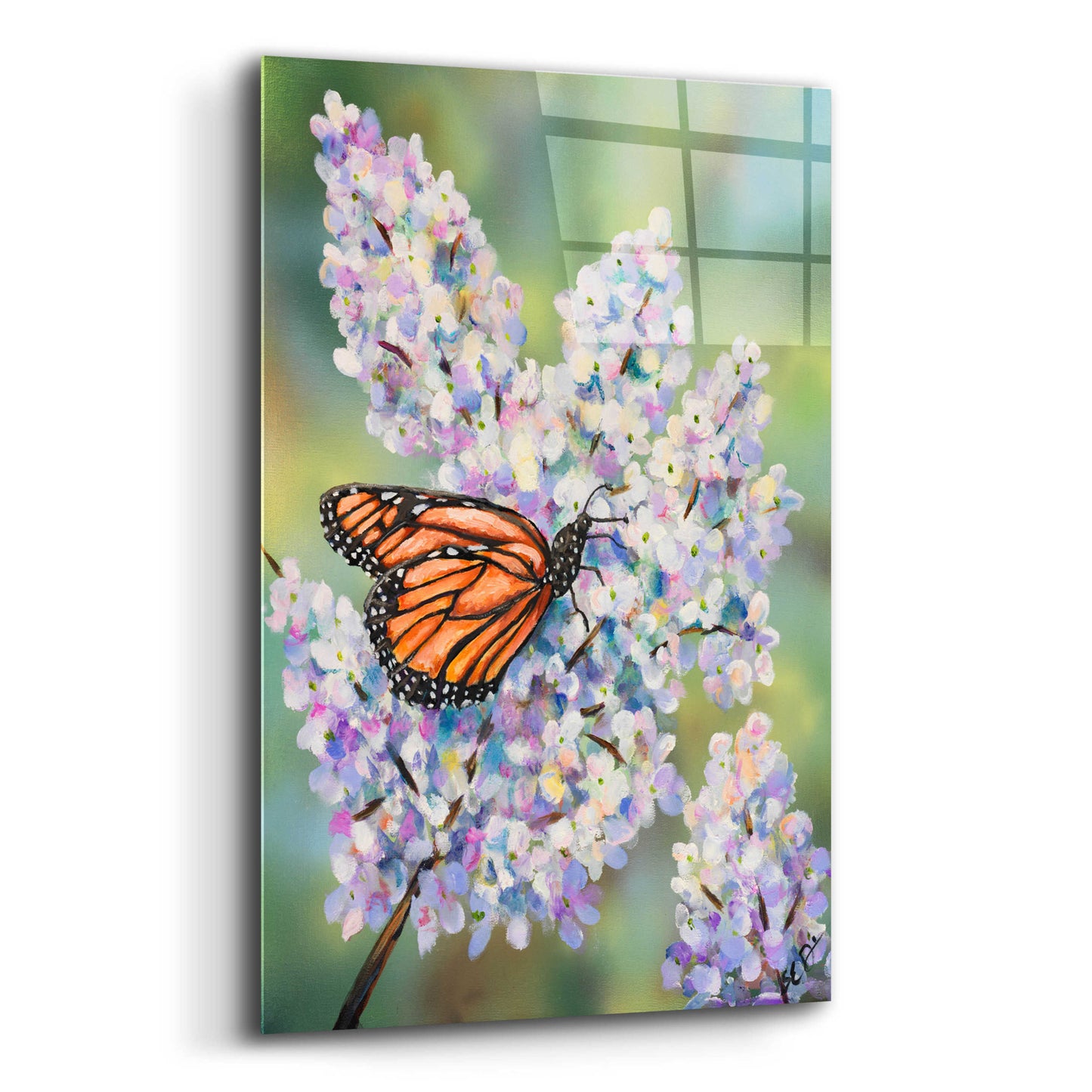 Epic Art 'Butterfly with Hydrangea' by Sarah Davis, Acrylic Glass Wall Art,12x16