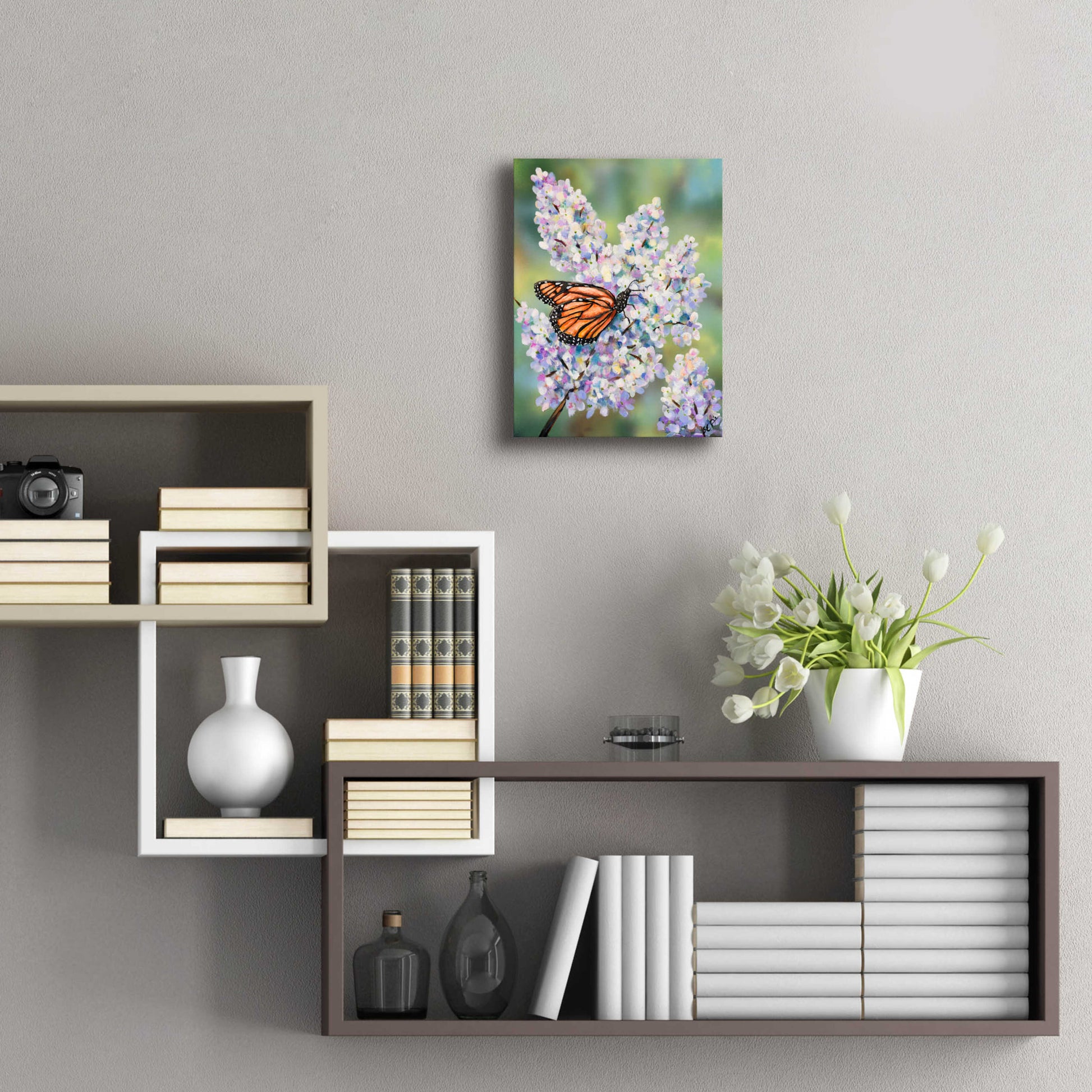 Epic Art 'Butterfly with Hydrangea' by Sarah Davis, Acrylic Glass Wall Art,12x16