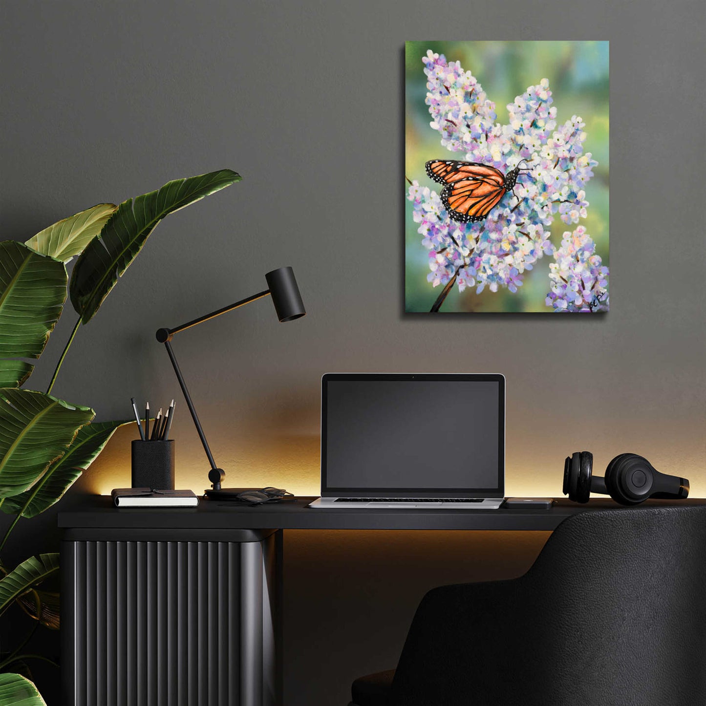 Epic Art 'Butterfly with Hydrangea' by Sarah Davis, Acrylic Glass Wall Art,12x16