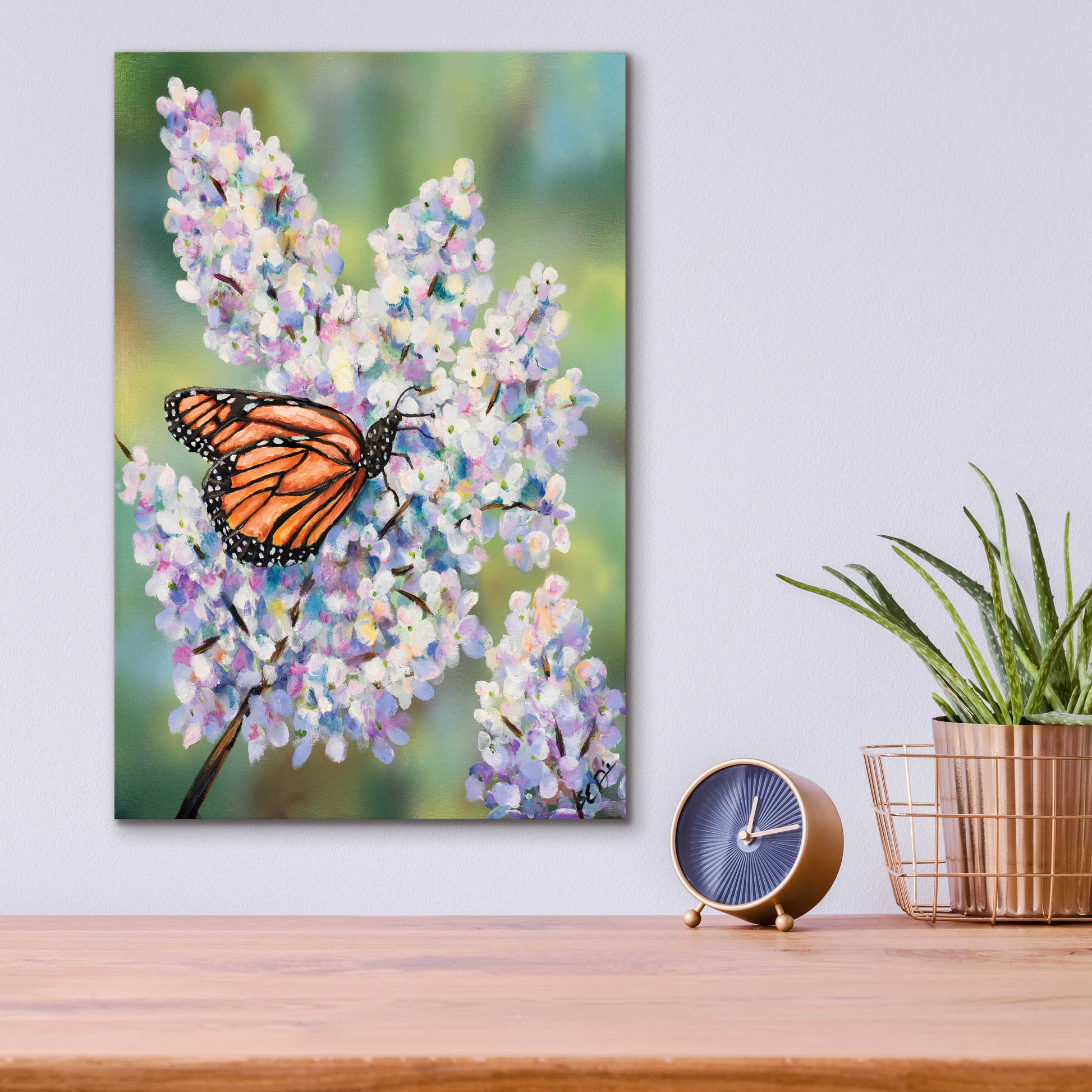 Epic Art 'Butterfly with Hydrangea' by Sarah Davis, Acrylic Glass Wall Art,12x16