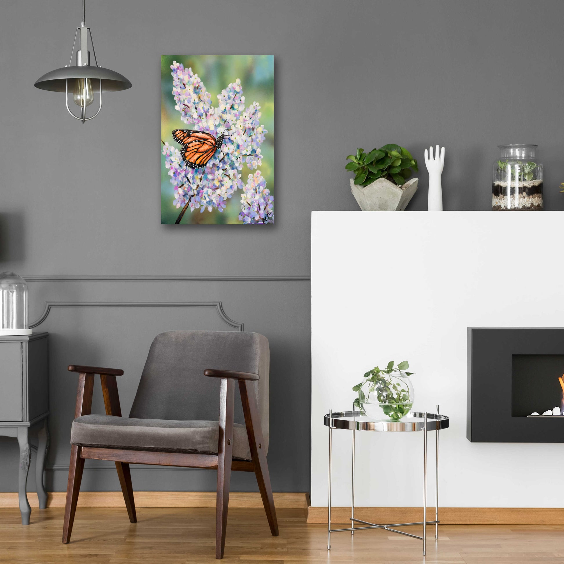 Epic Art 'Butterfly with Hydrangea' by Sarah Davis, Acrylic Glass Wall Art,16x24