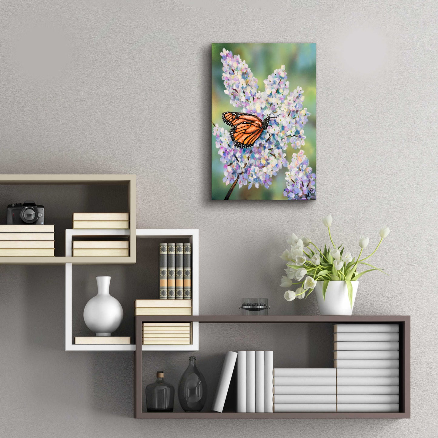 Epic Art 'Butterfly with Hydrangea' by Sarah Davis, Acrylic Glass Wall Art,16x24