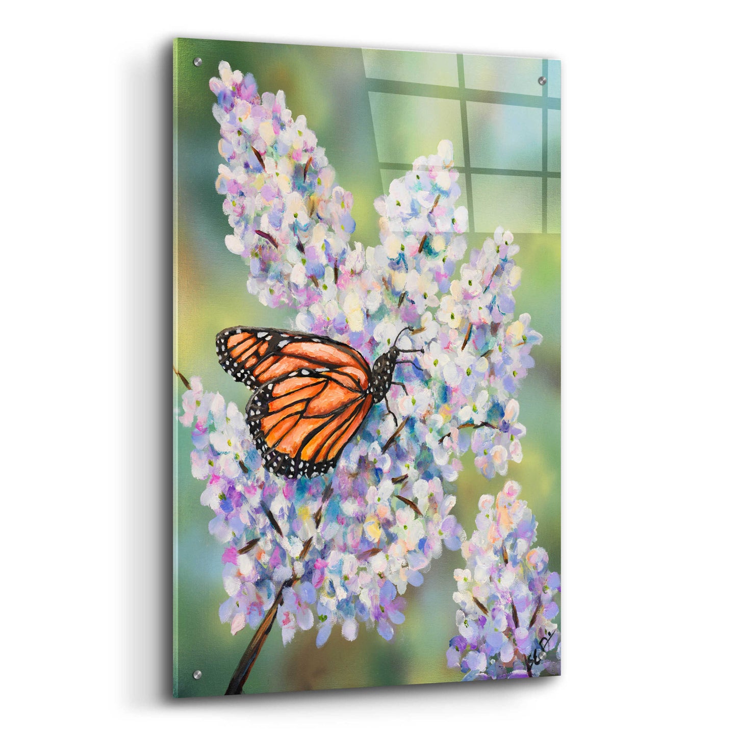 Epic Art 'Butterfly with Hydrangea' by Sarah Davis, Acrylic Glass Wall Art,24x36