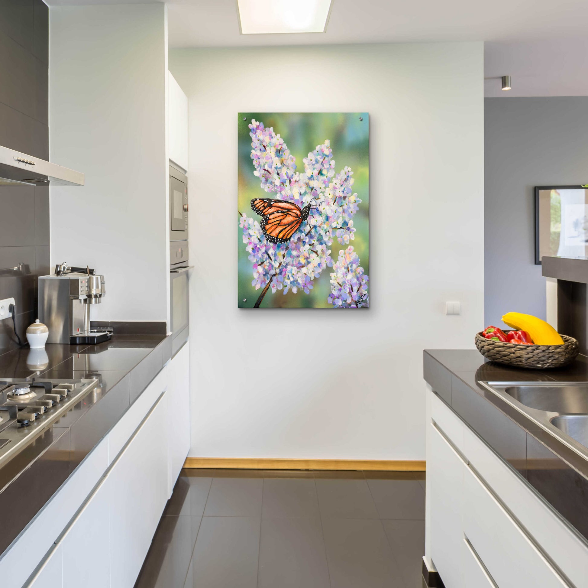 Epic Art 'Butterfly with Hydrangea' by Sarah Davis, Acrylic Glass Wall Art,24x36