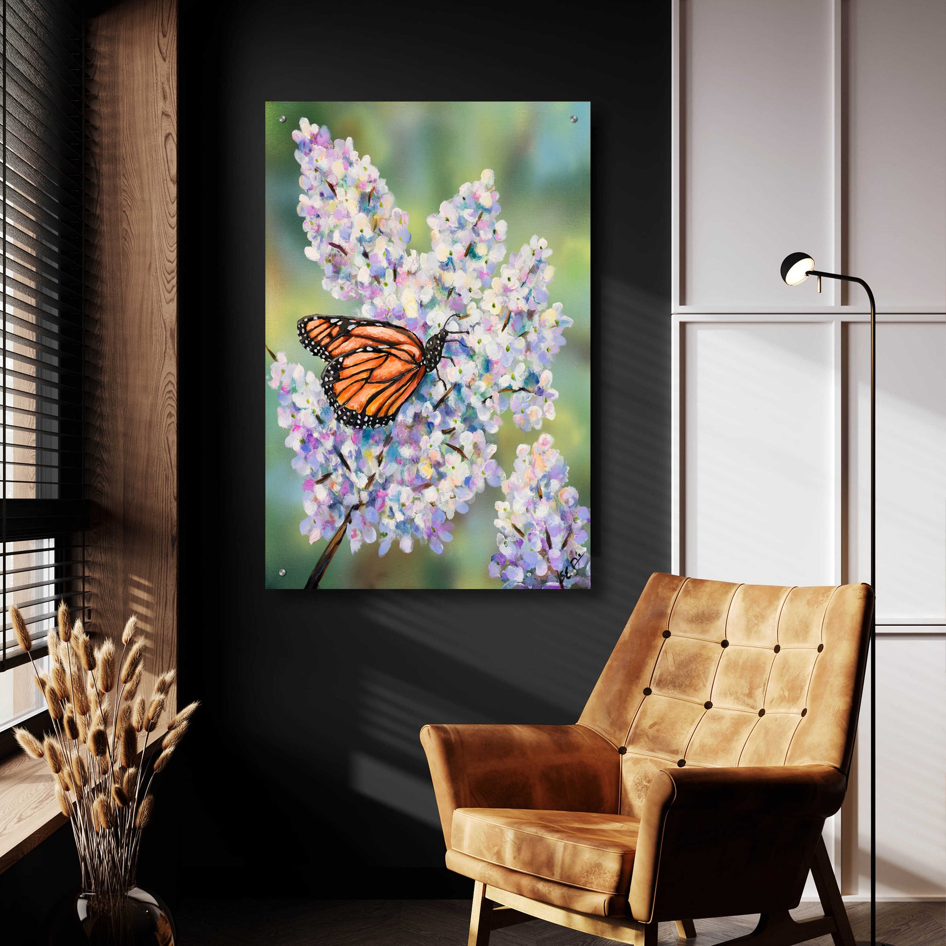 Epic Art 'Butterfly with Hydrangea' by Sarah Davis, Acrylic Glass Wall Art,24x36