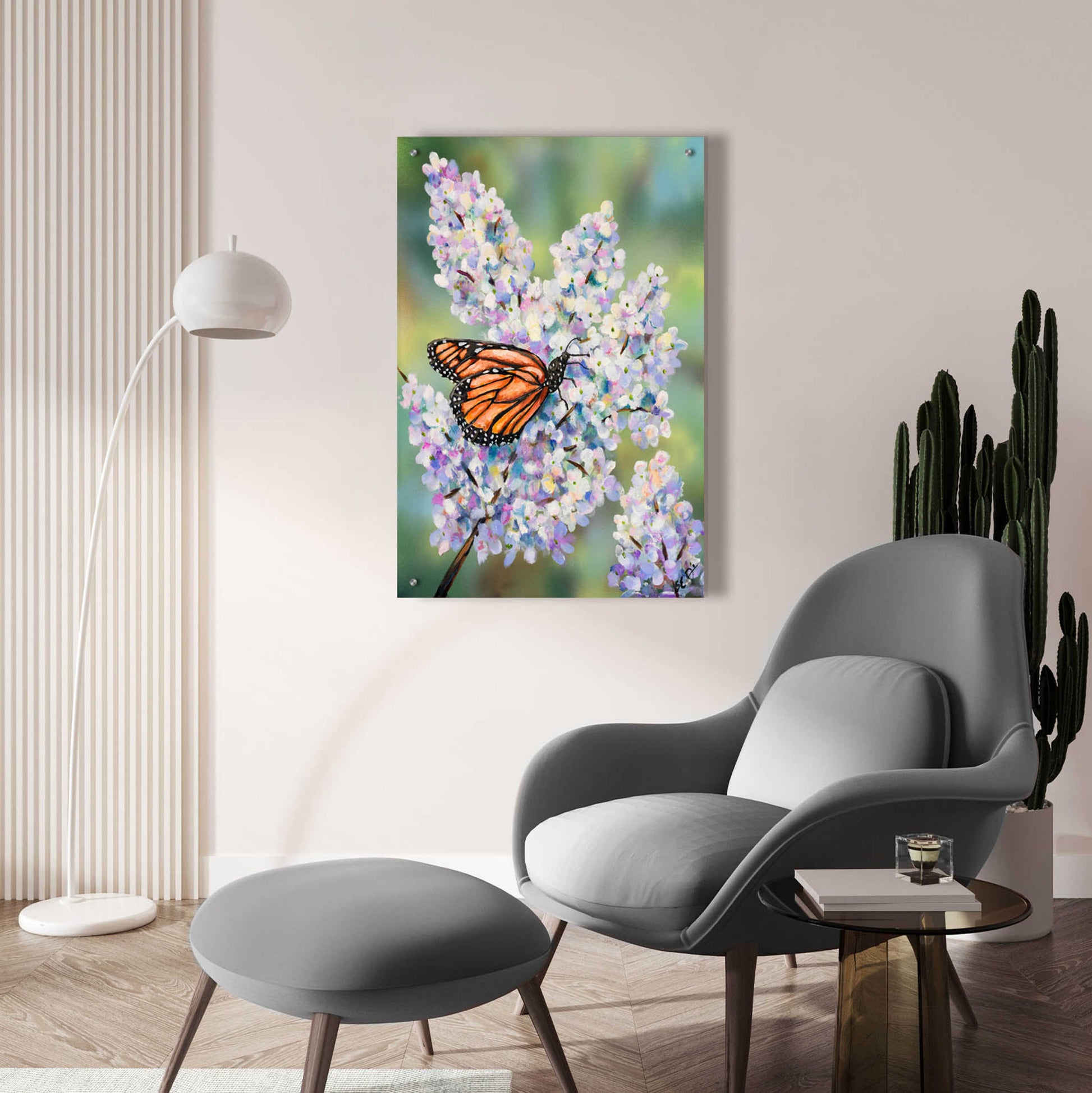 Epic Art 'Butterfly with Hydrangea' by Sarah Davis, Acrylic Glass Wall Art,24x36