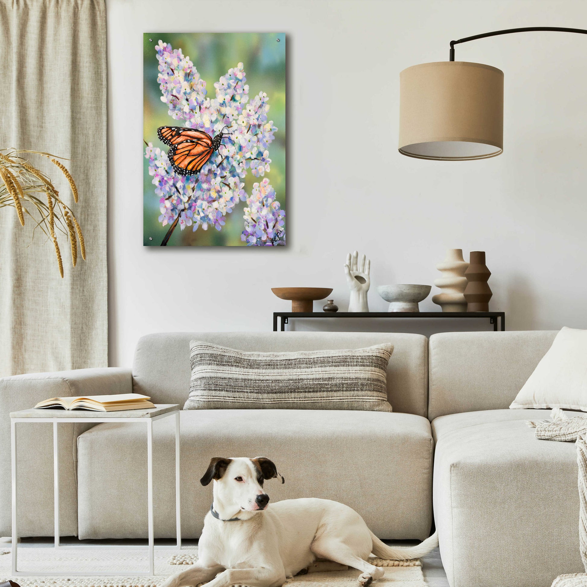 Epic Art 'Butterfly with Hydrangea' by Sarah Davis, Acrylic Glass Wall Art,24x36