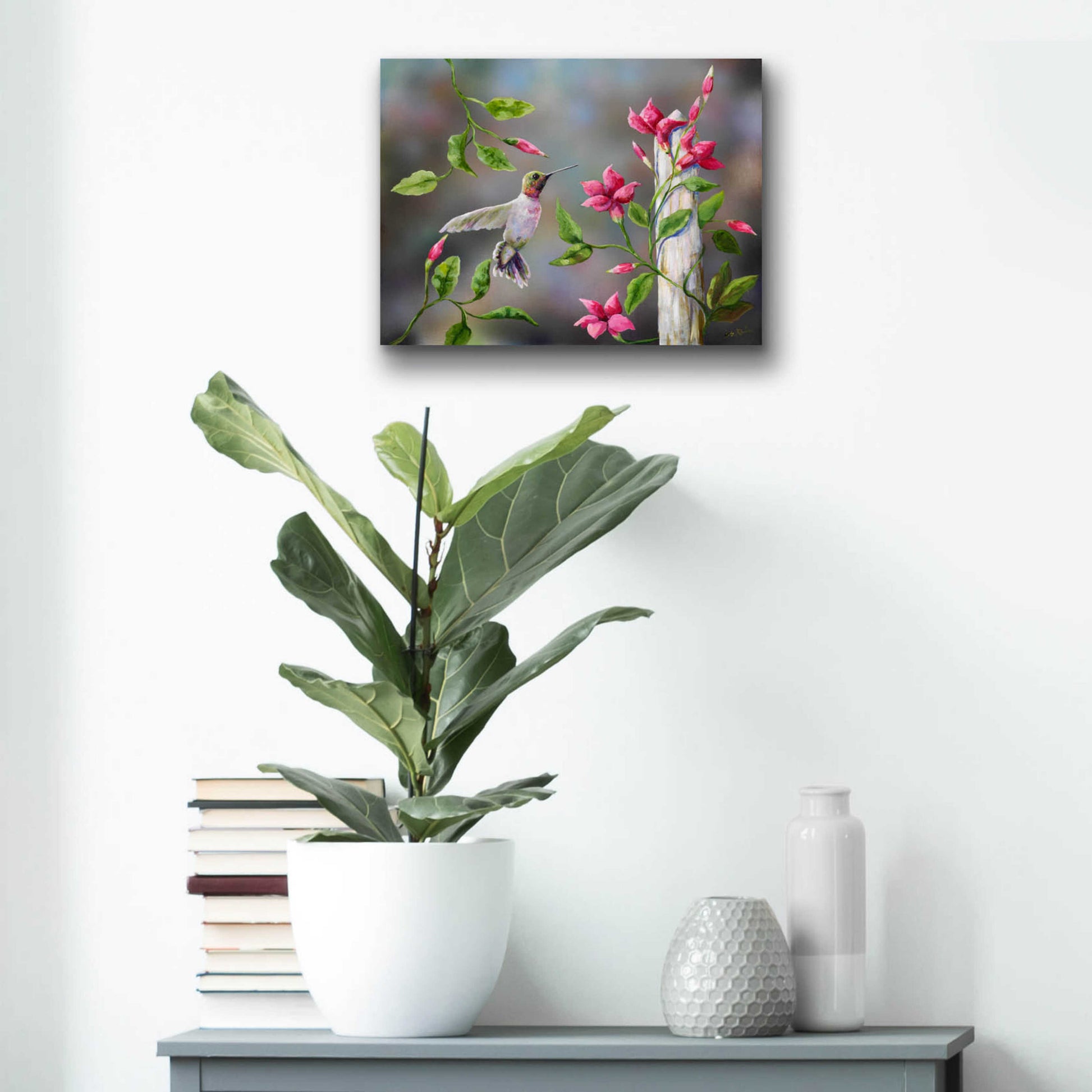 Epic Art 'Hummingbird with Flowers' by Sarah Davis, Acrylic Glass Wall Art,16x12