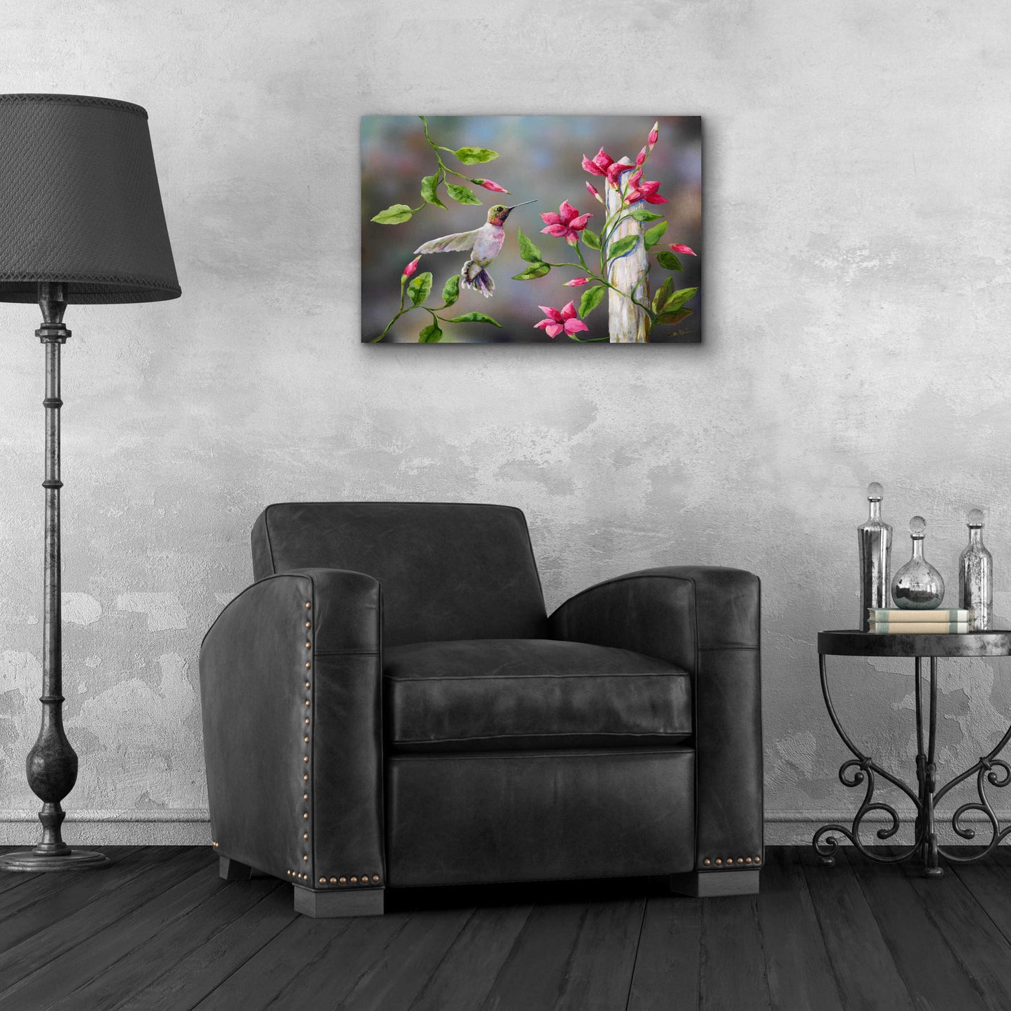 Epic Art 'Hummingbird with Flowers' by Sarah Davis, Acrylic Glass Wall Art,24x16