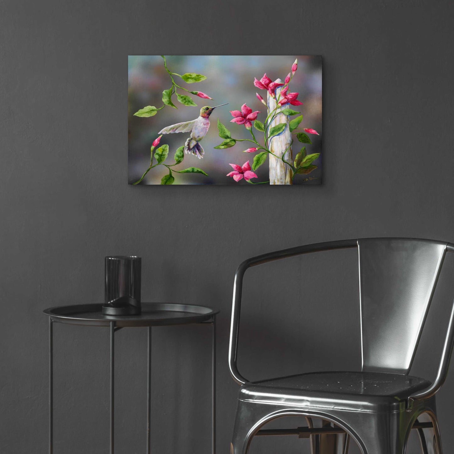 Epic Art 'Hummingbird with Flowers' by Sarah Davis, Acrylic Glass Wall Art,24x16