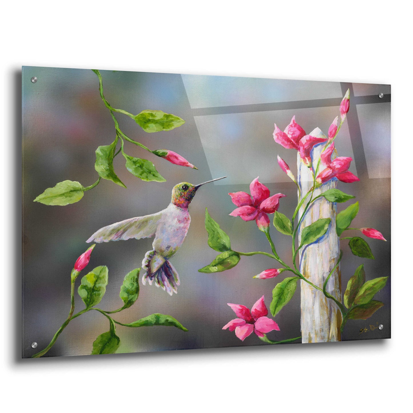 Epic Art 'Hummingbird with Flowers' by Sarah Davis, Acrylic Glass Wall Art,36x24