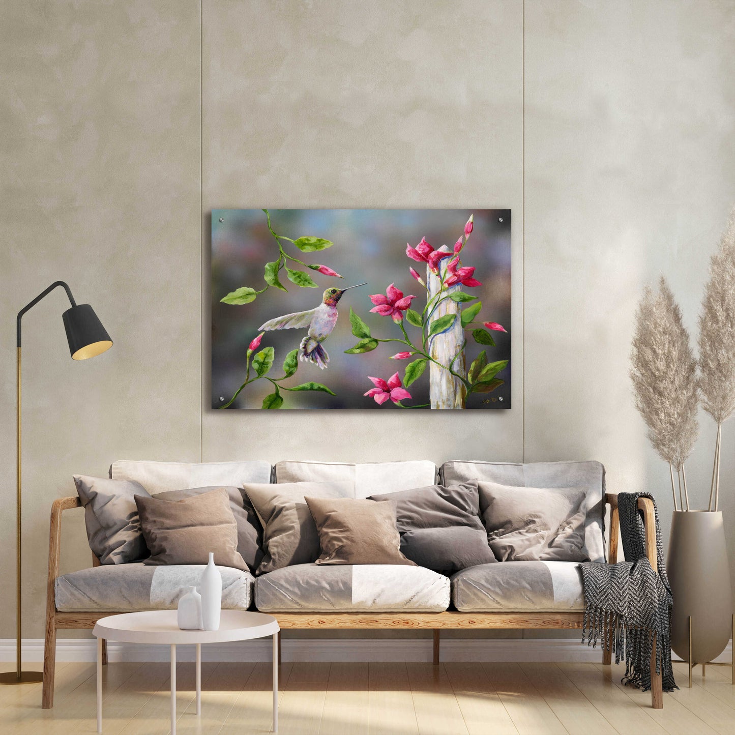 Epic Art 'Hummingbird with Flowers' by Sarah Davis, Acrylic Glass Wall Art,36x24