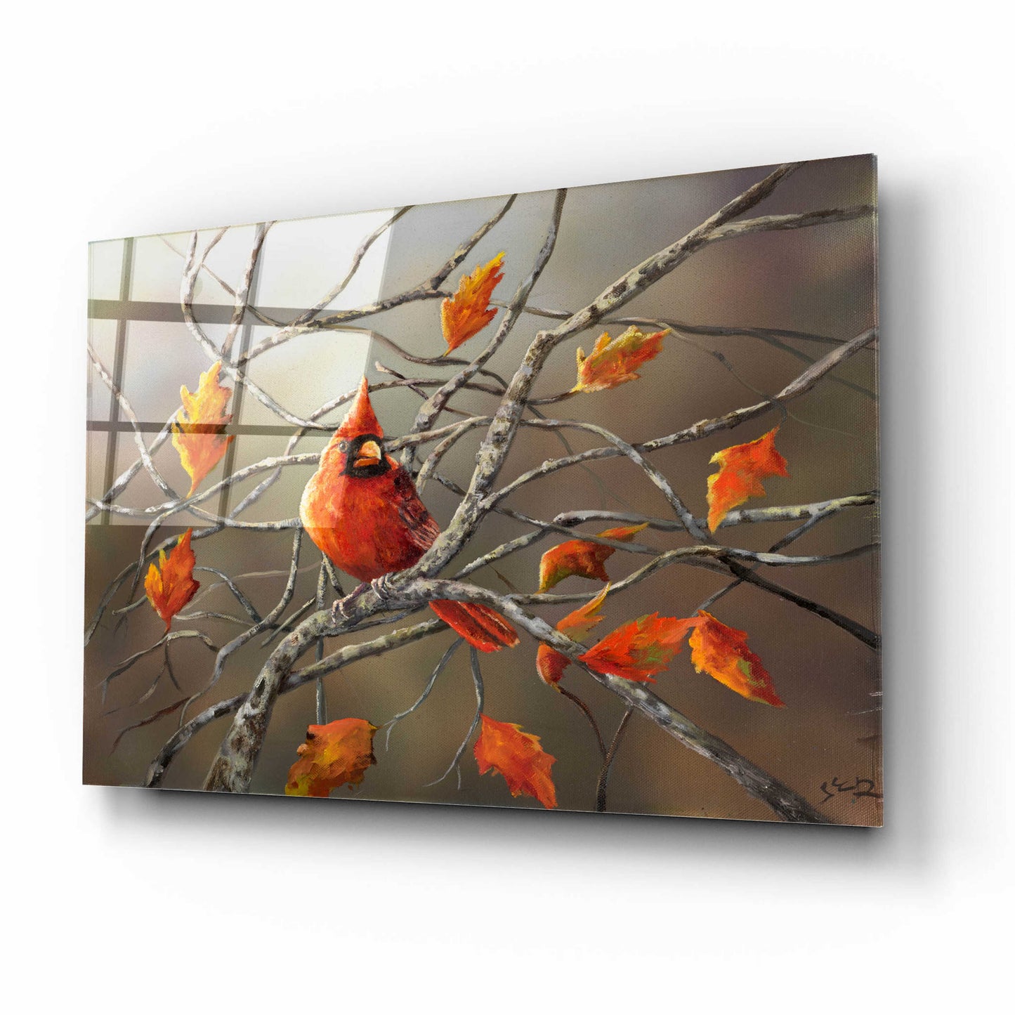 Epic Art 'Fall Cardinal' by Sarah Davis, Acrylic Glass Wall Art,16x12