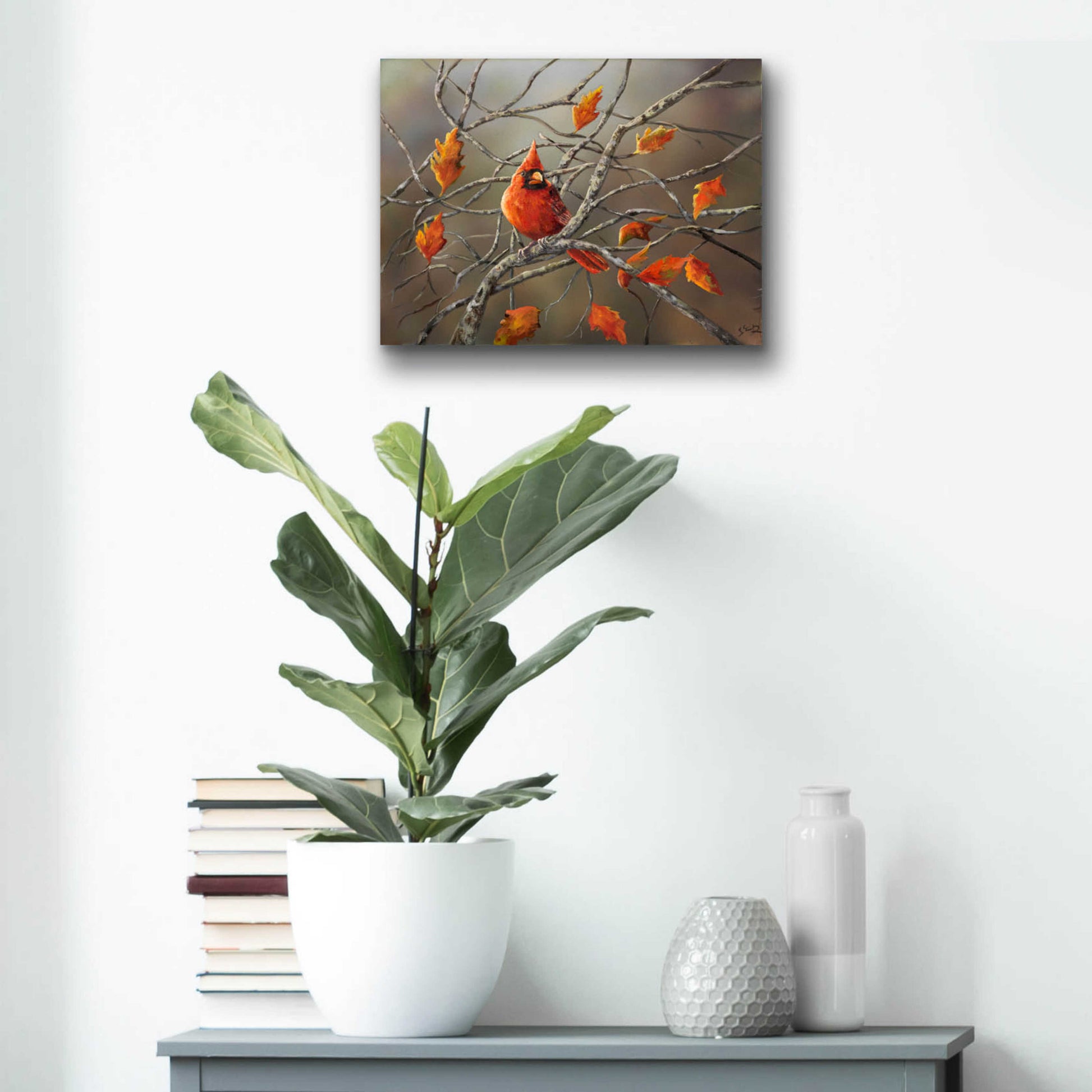 Epic Art 'Fall Cardinal' by Sarah Davis, Acrylic Glass Wall Art,16x12