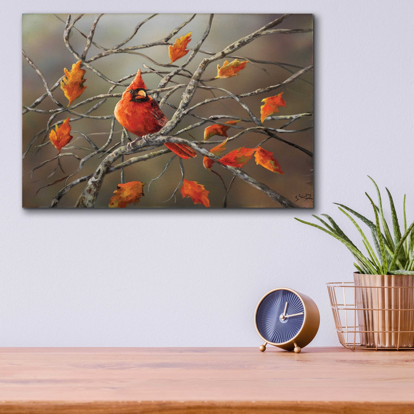 Epic Art 'Fall Cardinal' by Sarah Davis, Acrylic Glass Wall Art,16x12