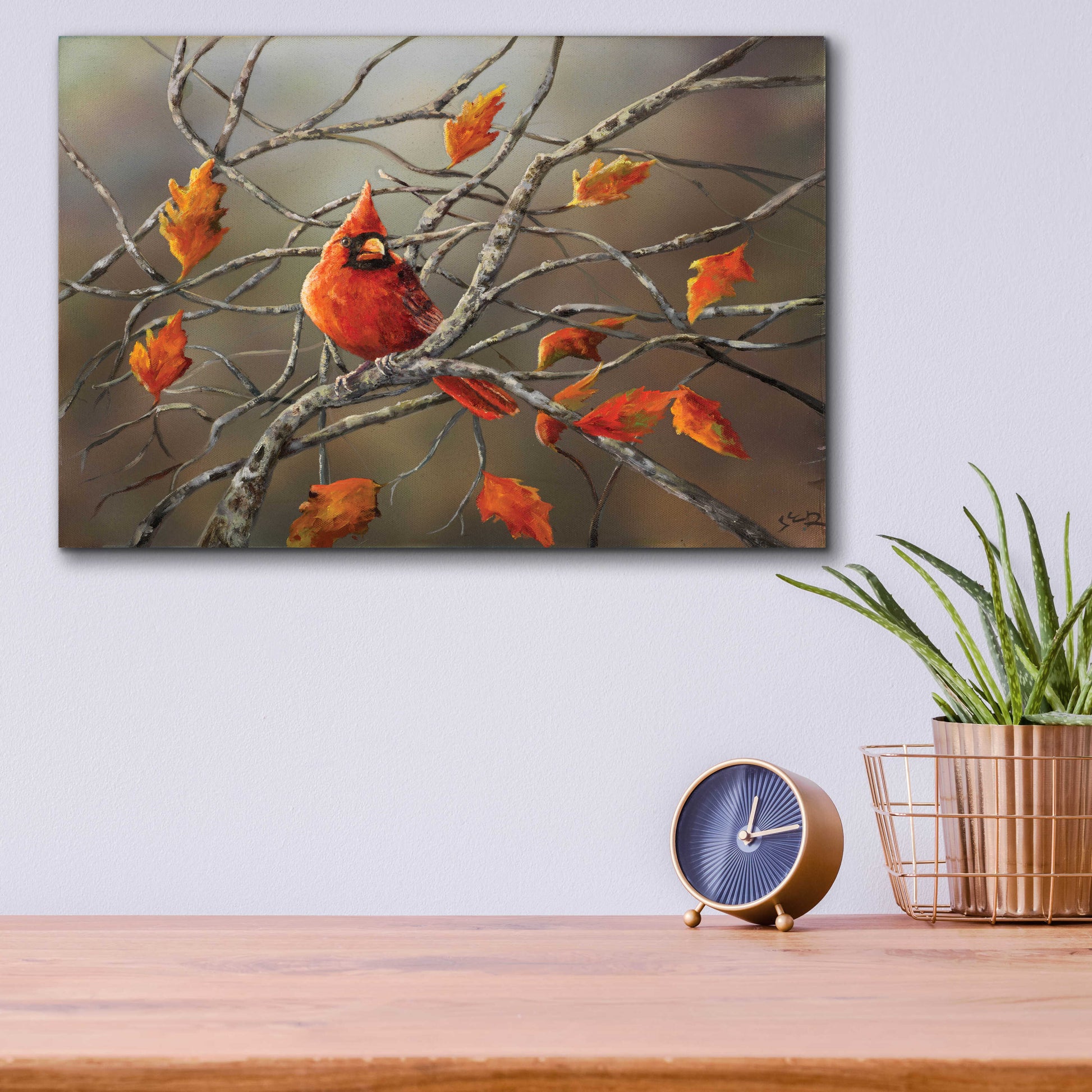 Epic Art 'Fall Cardinal' by Sarah Davis, Acrylic Glass Wall Art,16x12