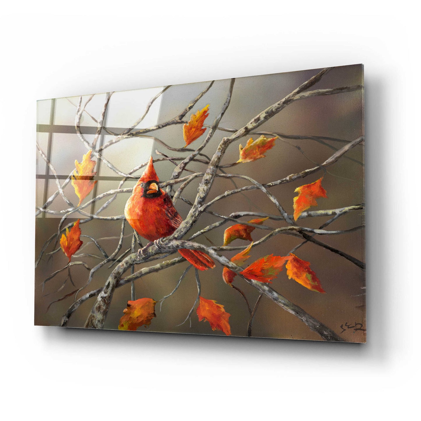 Epic Art 'Fall Cardinal' by Sarah Davis, Acrylic Glass Wall Art,24x16