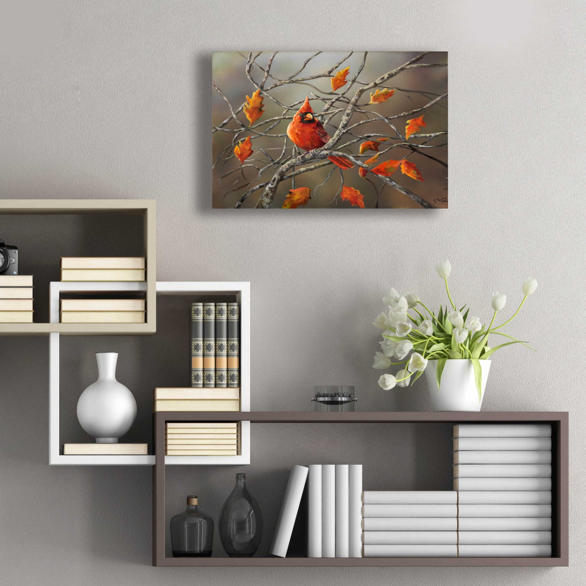 Epic Art 'Fall Cardinal' by Sarah Davis, Acrylic Glass Wall Art,24x16