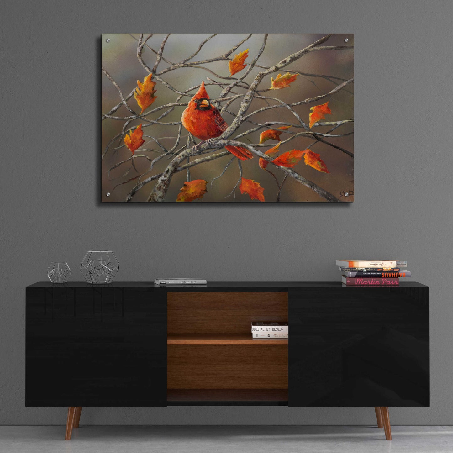 Epic Art 'Fall Cardinal' by Sarah Davis, Acrylic Glass Wall Art,36x24