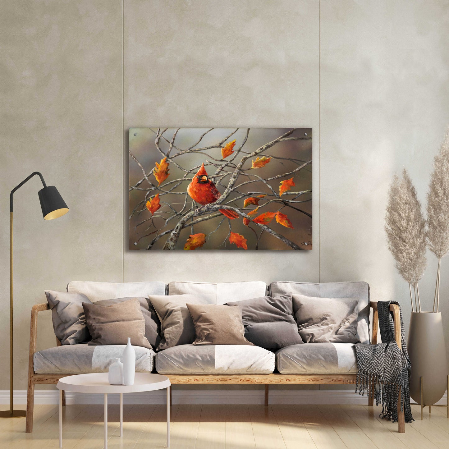 Epic Art 'Fall Cardinal' by Sarah Davis, Acrylic Glass Wall Art,36x24