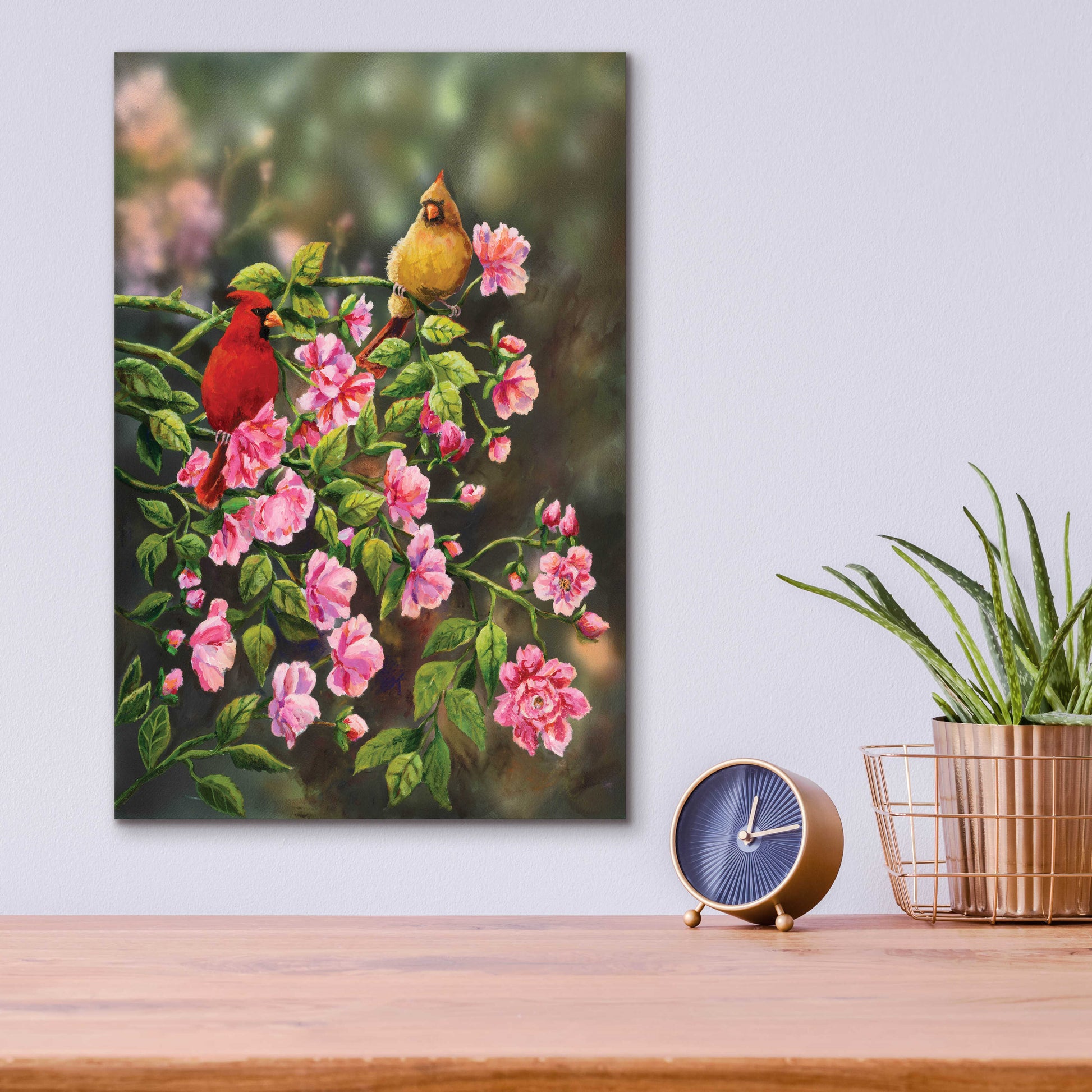 Epic Art 'Cardinals with Roses' by Sarah Davis, Acrylic Glass Wall Art,12x16