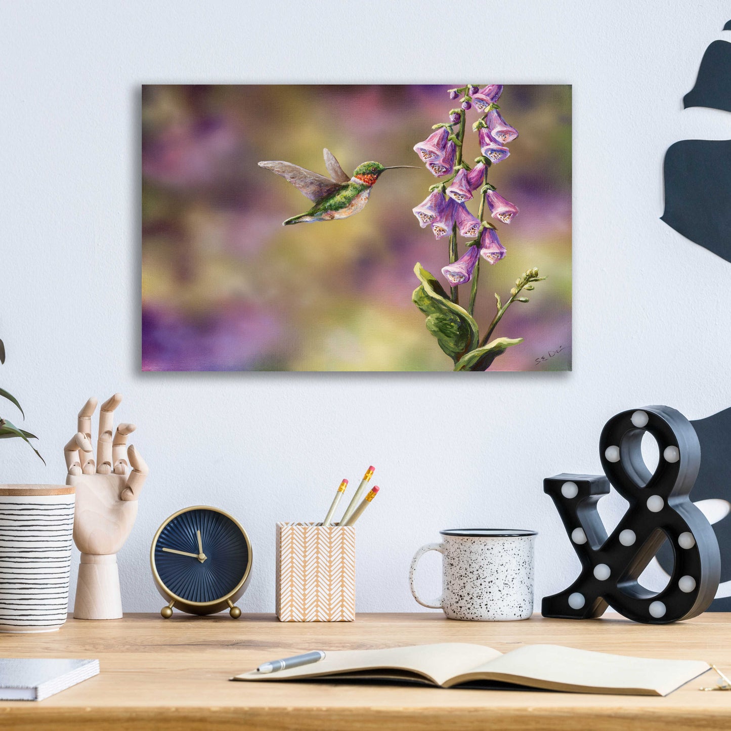 Epic Art 'Spring Hummingbird' by Sarah Davis, Acrylic Glass Wall Art,16x12