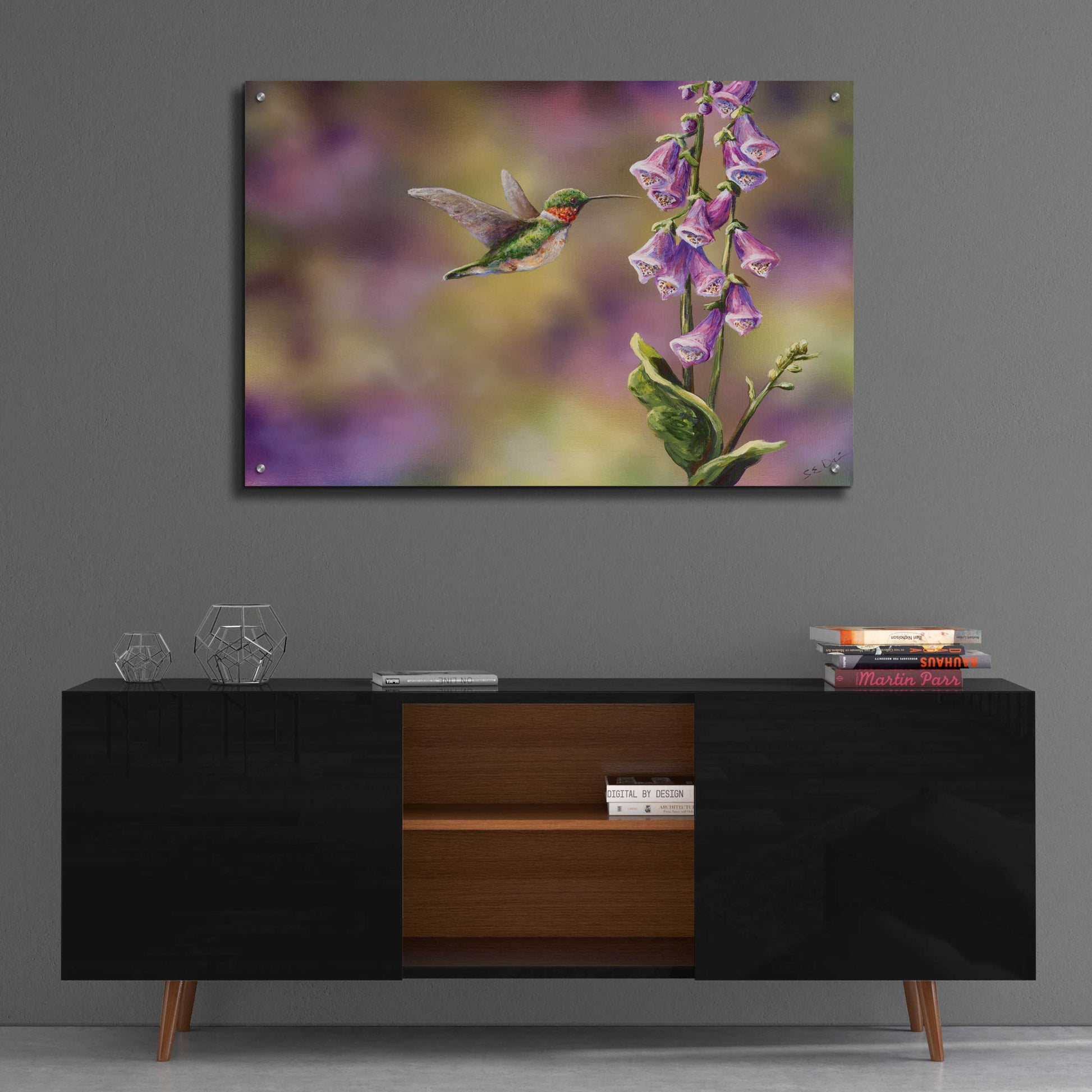 Epic Art 'Spring Hummingbird' by Sarah Davis, Acrylic Glass Wall Art,36x24