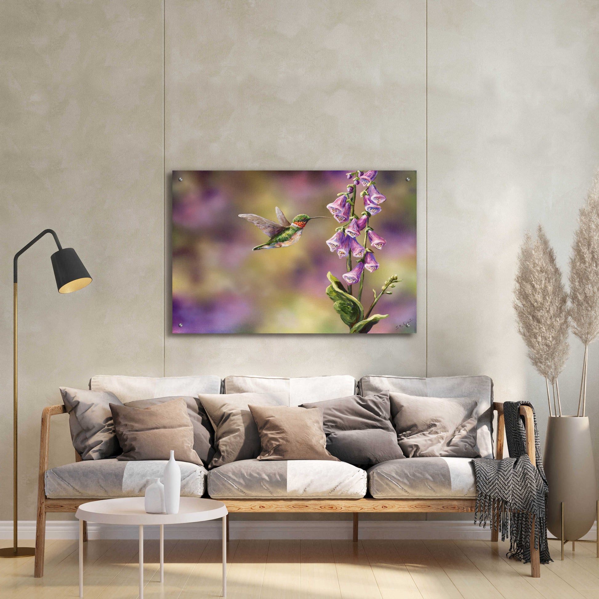 Epic Art 'Spring Hummingbird' by Sarah Davis, Acrylic Glass Wall Art,36x24