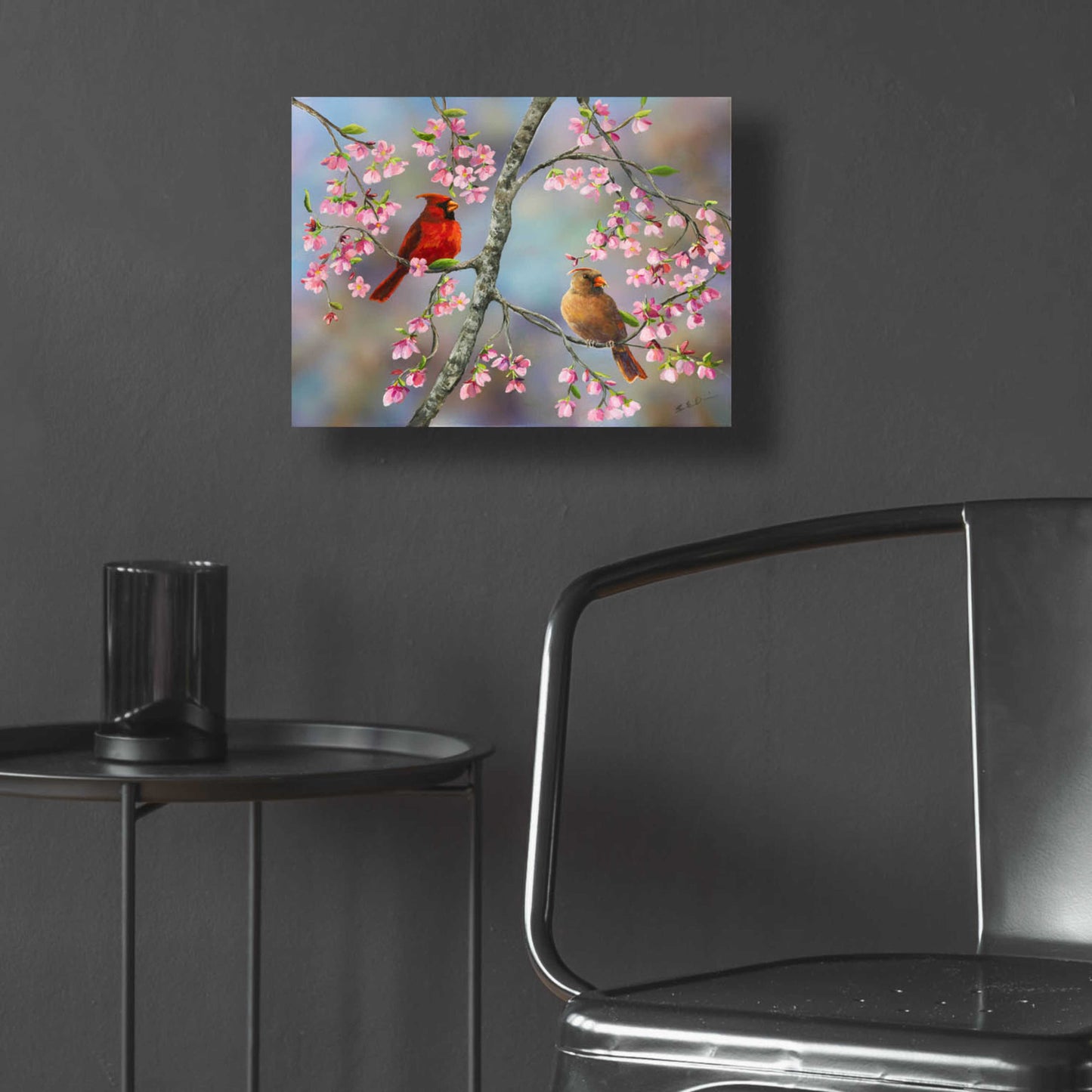 Epic Art 'Spring Cardinals' by Sarah Davis, Acrylic Glass Wall Art,16x12